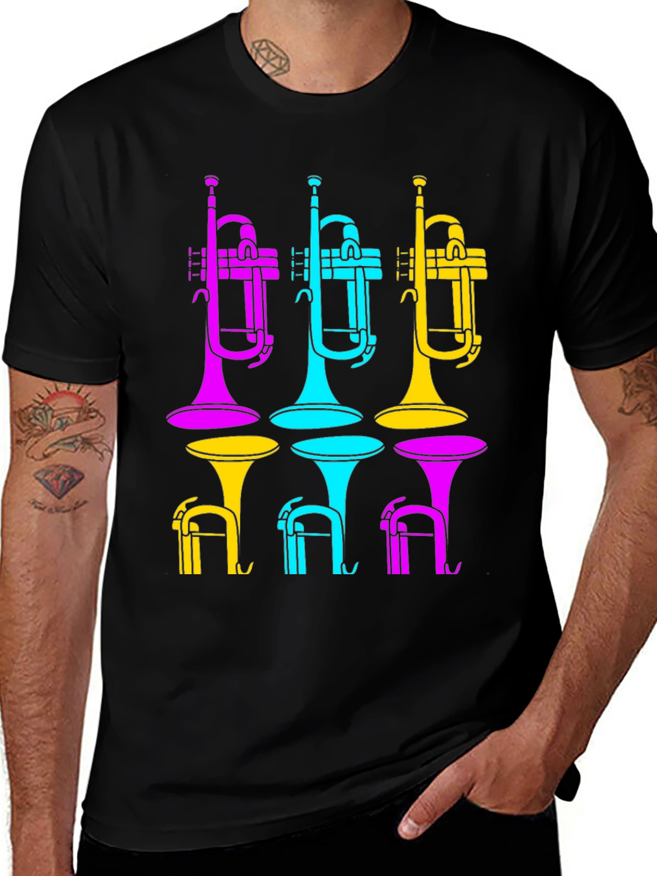 Variant 13 of Vibrant Trumpet Design Black T-Shirt