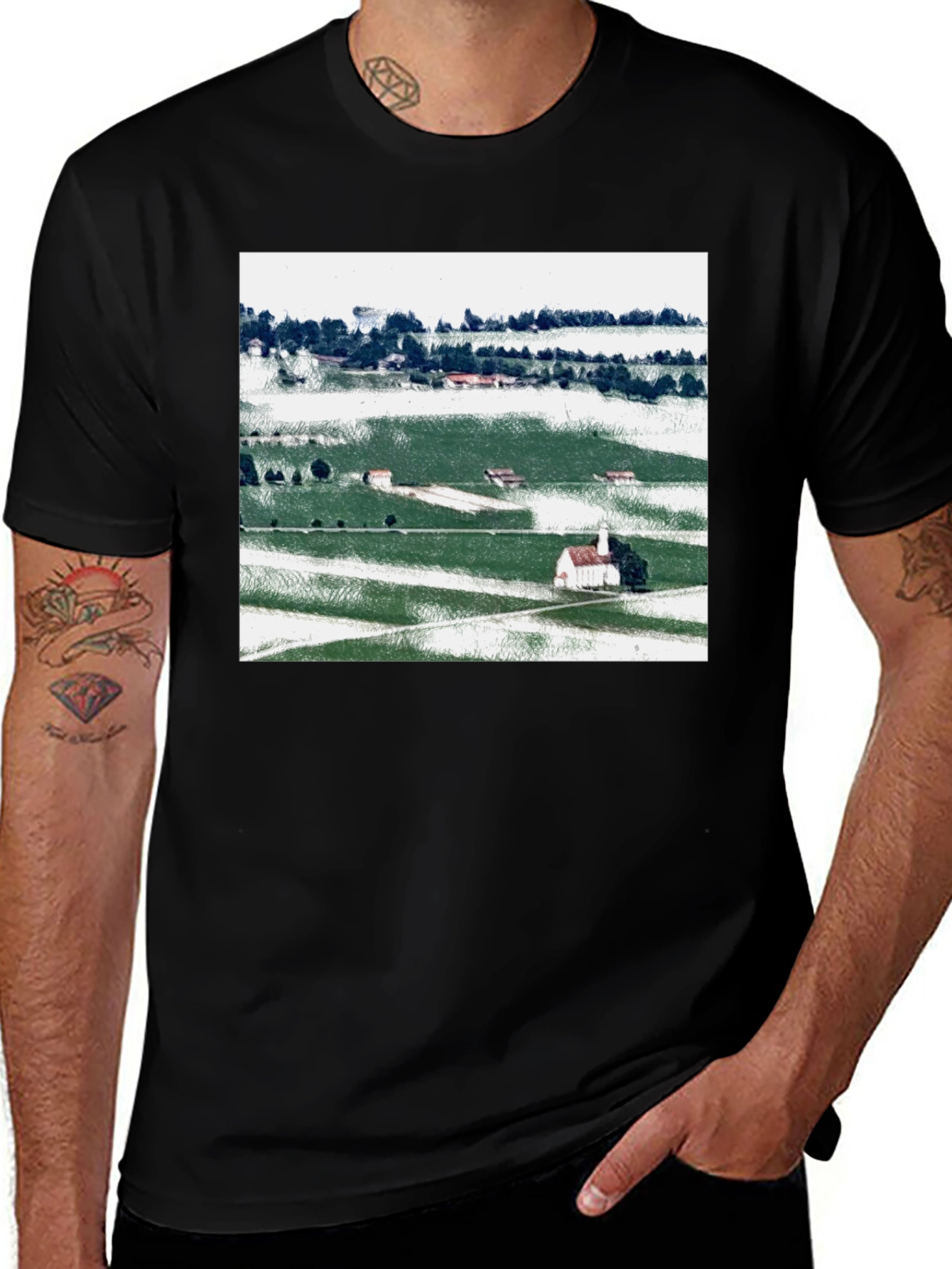 Scenic Landscape Black T-Shirt