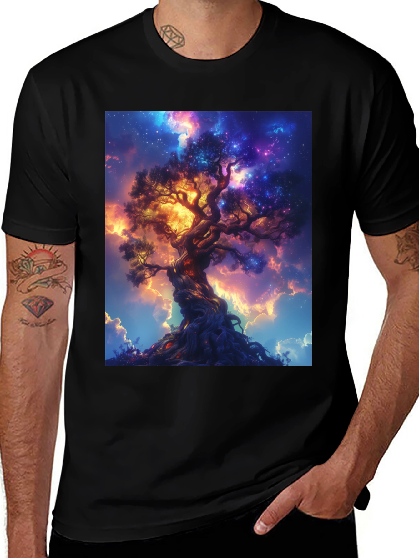 Cosmic Tree Graphic Black T-Shirt