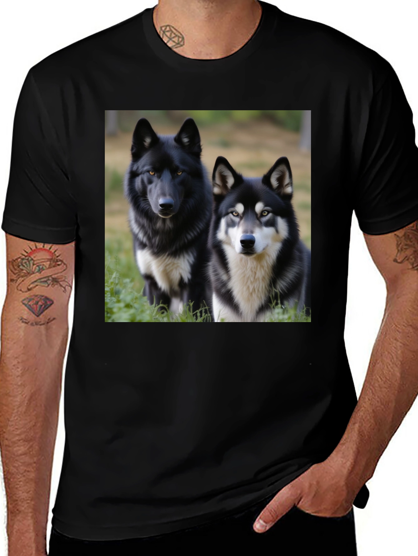 Variant 2 of Wolf Duo Graphic Tee - Unisex Black T-Shirt