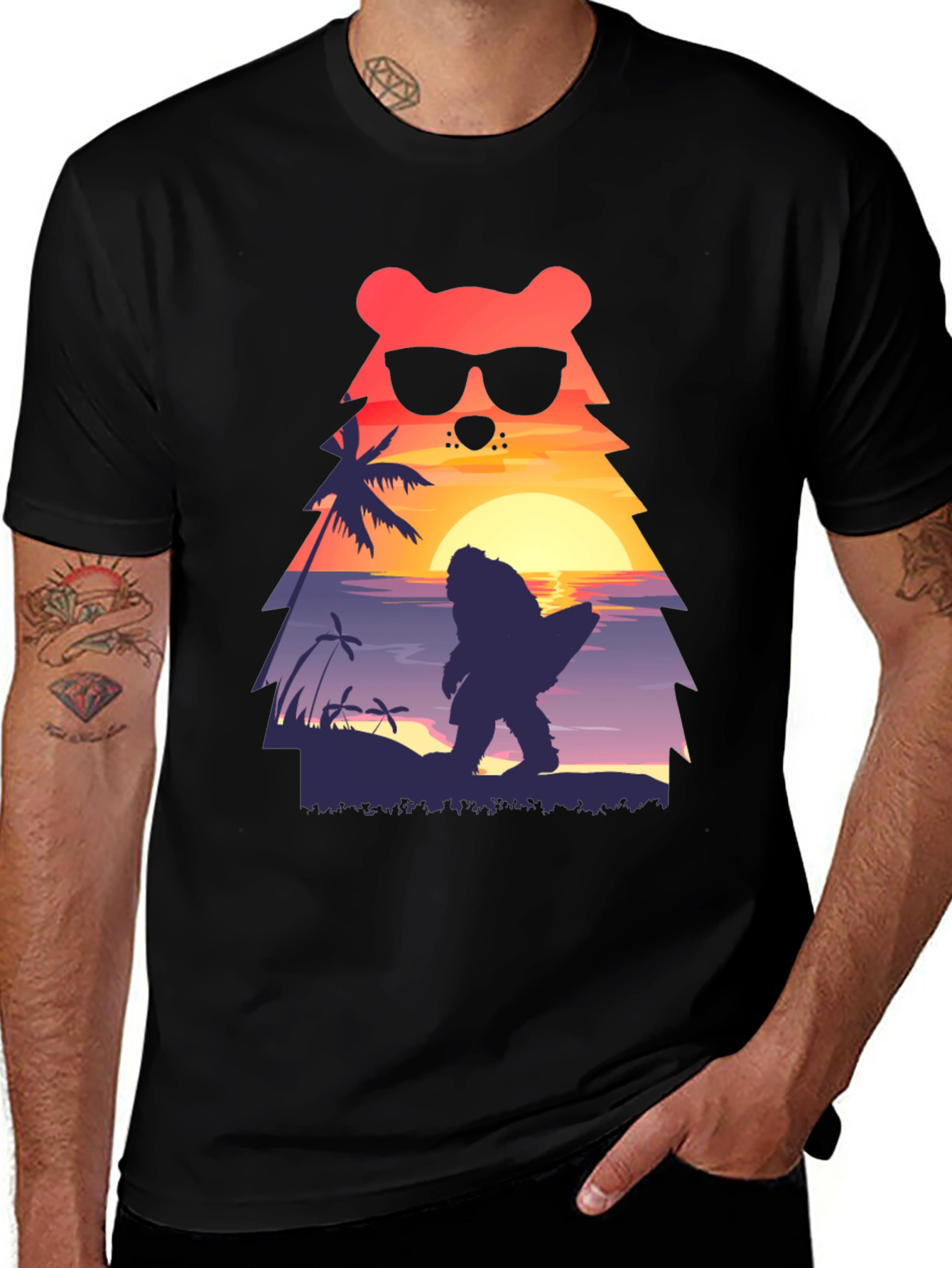 Variant 23 of Bear Bigfoot Sunset Beach T-Shirt