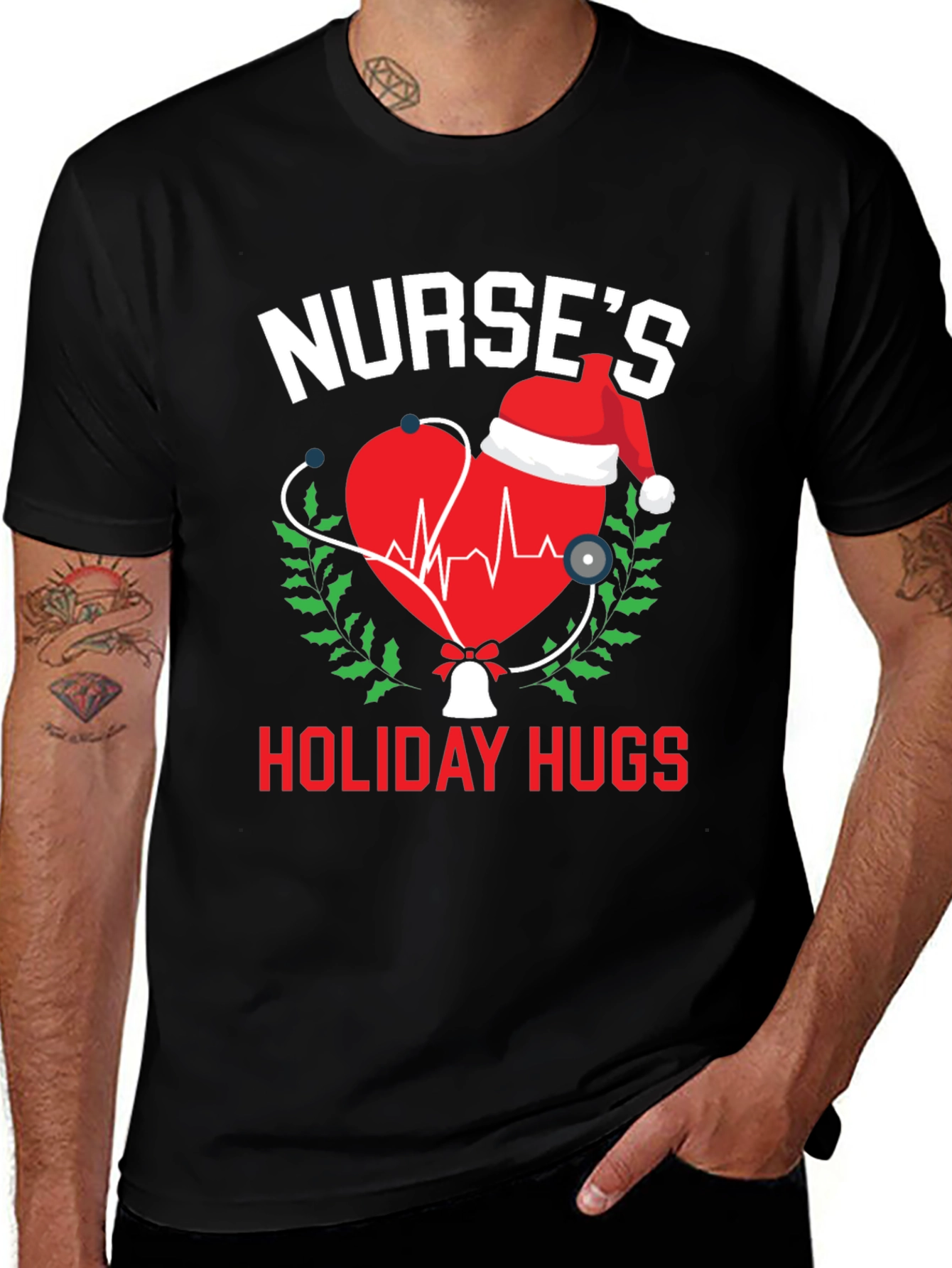 Black Nurse's Holiday Hugs Christmas T-Shirt main image