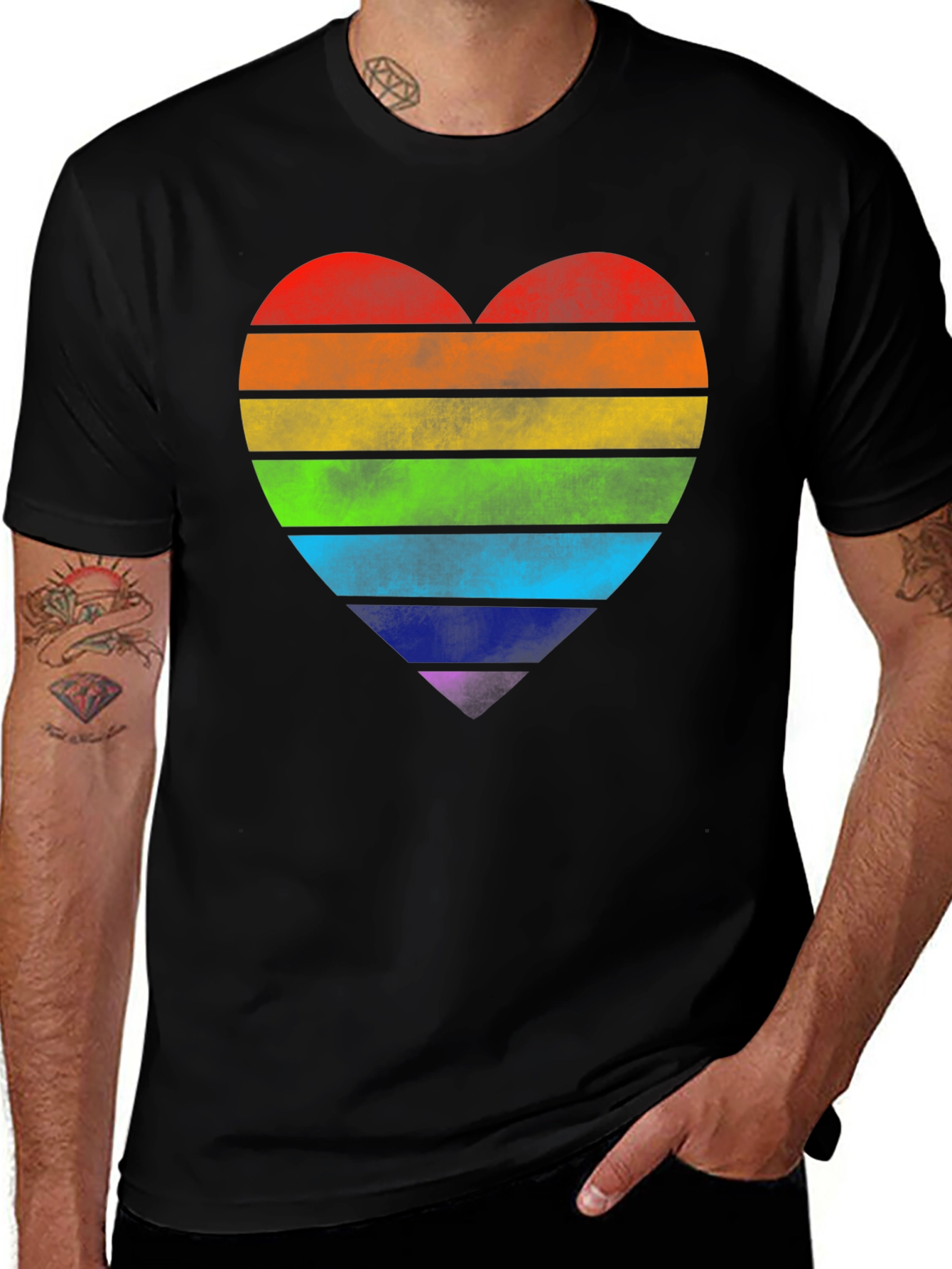 Variant 23 of Rainbow Heart Graphic Black T-Shirt - Pride Apparel