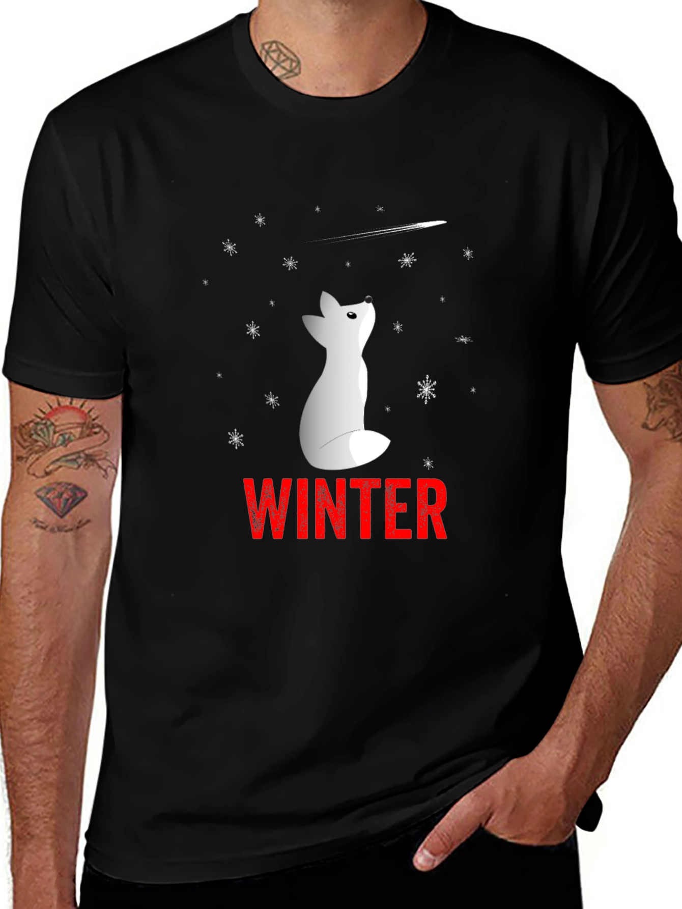 Variant 26 of Winter Fox Graphic Tee - Black Unisex T-Shirt