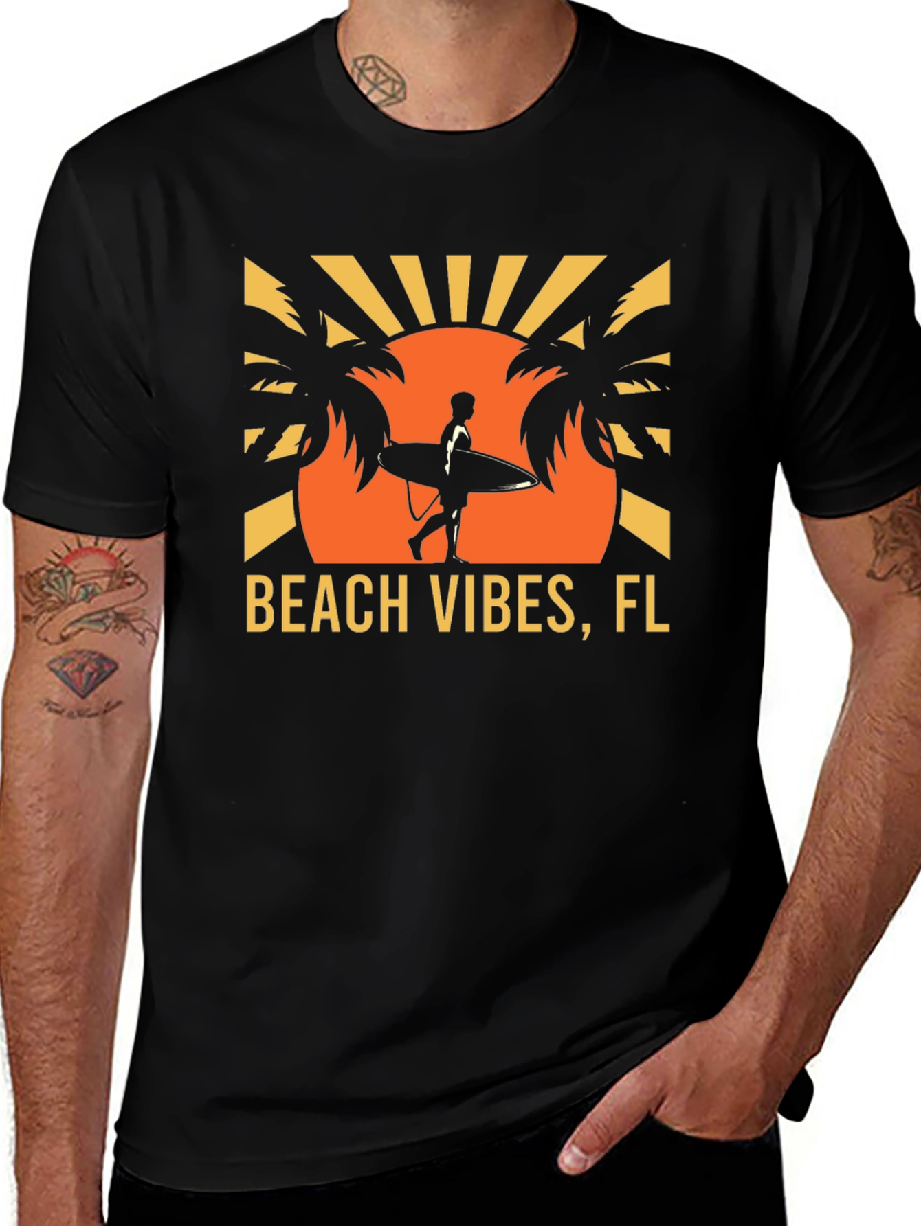 Variant 23 of Beach Vibes FL T-Shirt Palm Trees Surfer Graphic Tee