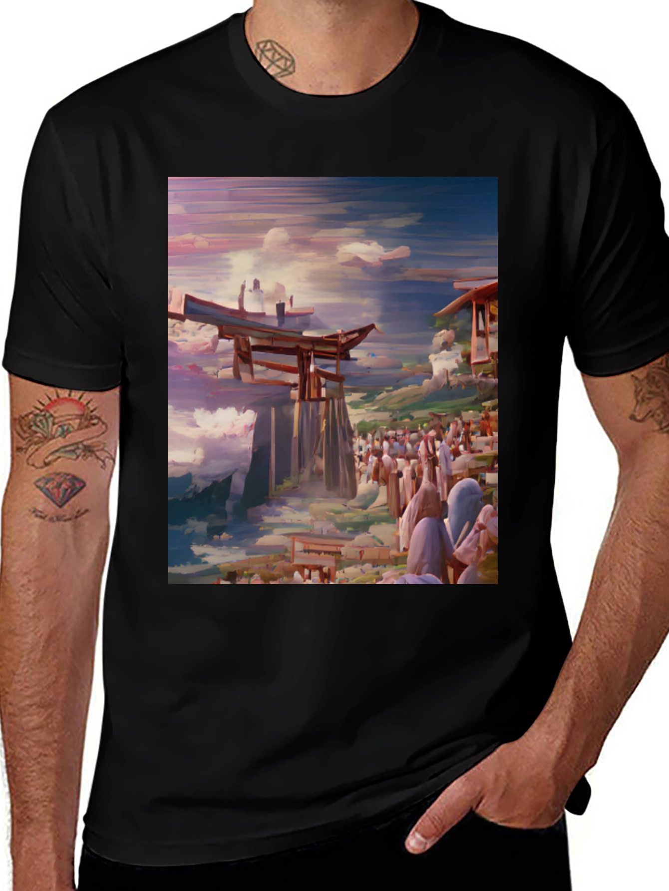 Variant 7 of Artistic Japanese Landscape Black T-Shirt