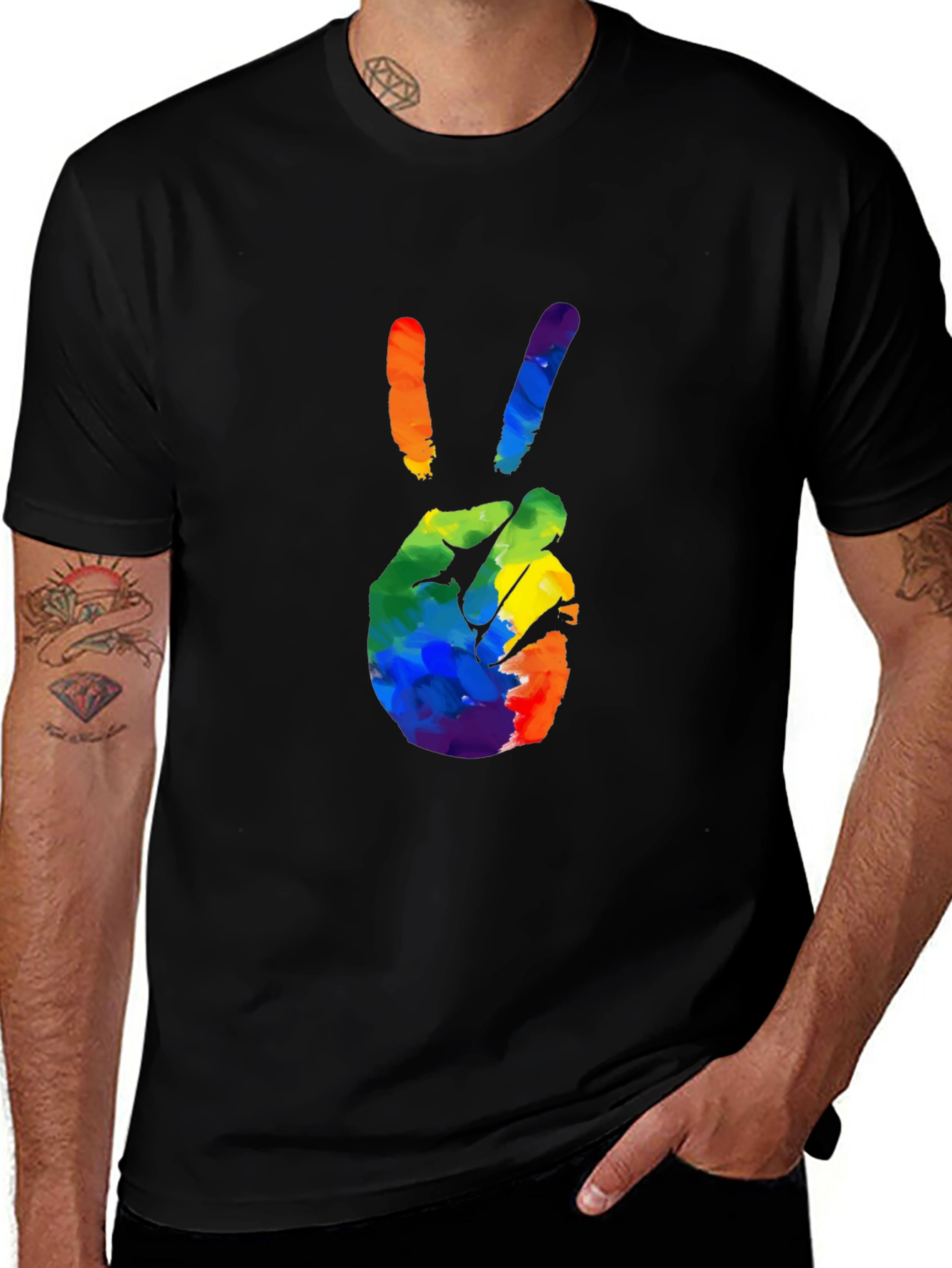 Variant 7 of Rainbow Peace Sign Graphic T-Shirt - Black