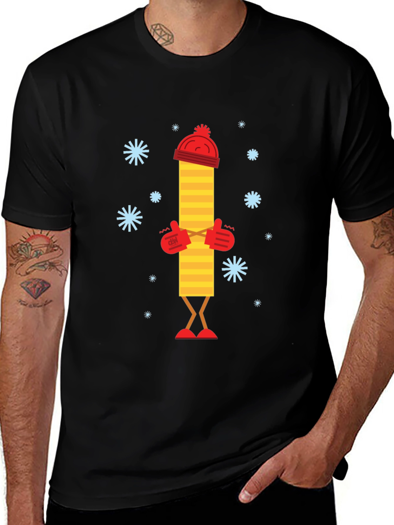 Variant 14 of Whimsical Winter Stick Figure Black T-Shirt