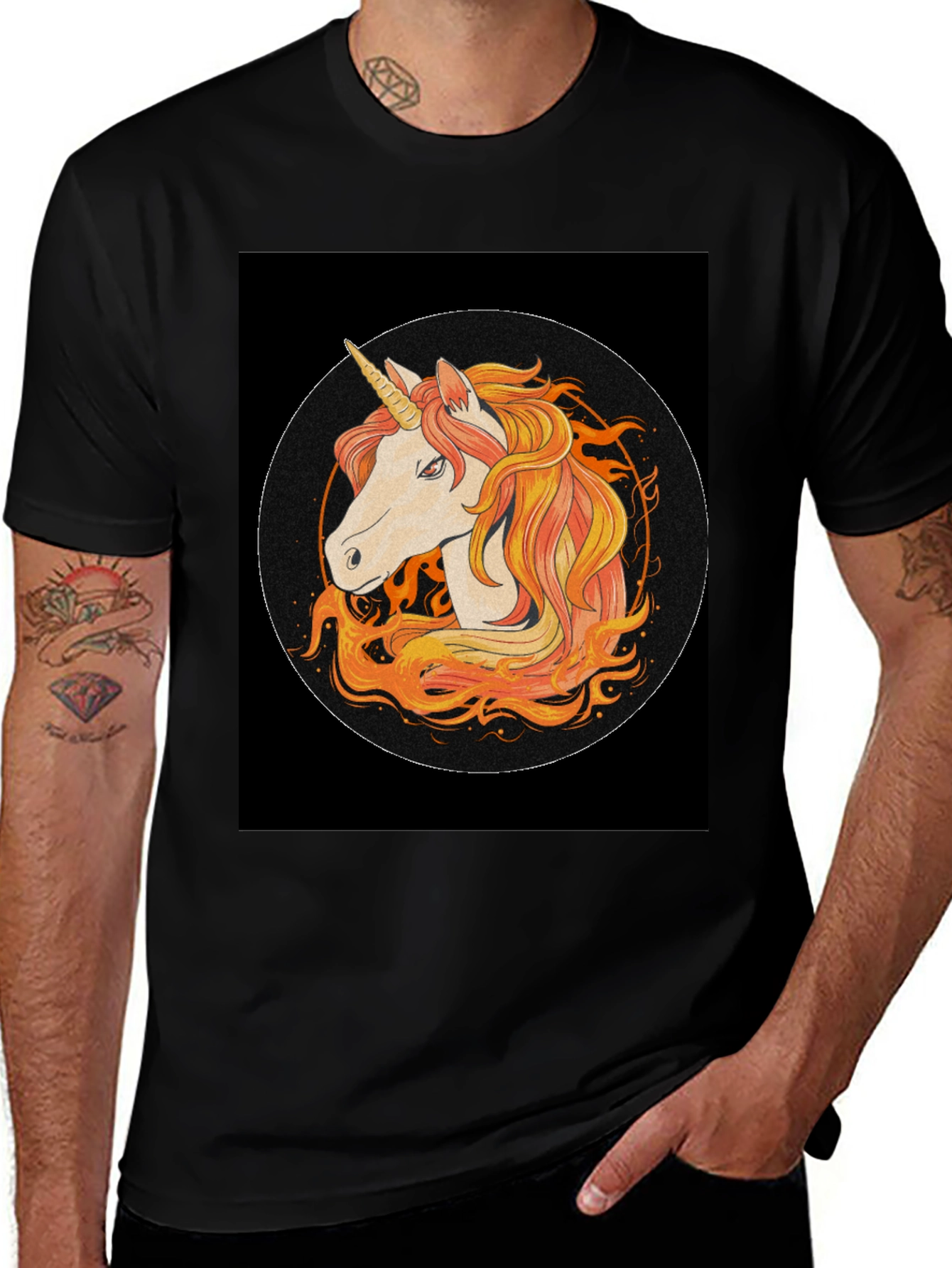 Variant 8 of Fiery Unicorn Graphic Tee - Black Cotton T-Shirt