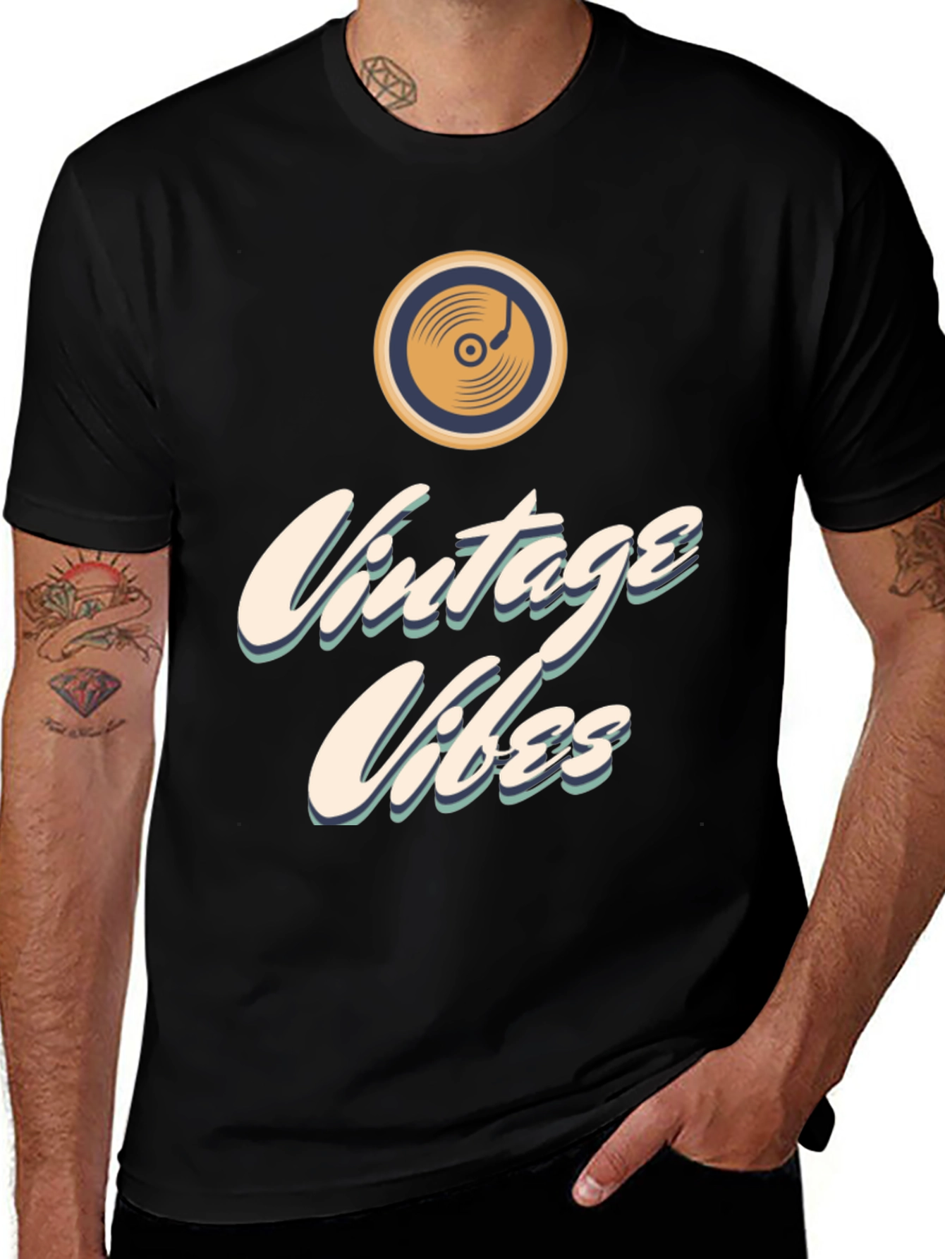 Variant 3 of Vintage Vibes Graphic Tee - Classic Vinyl Design