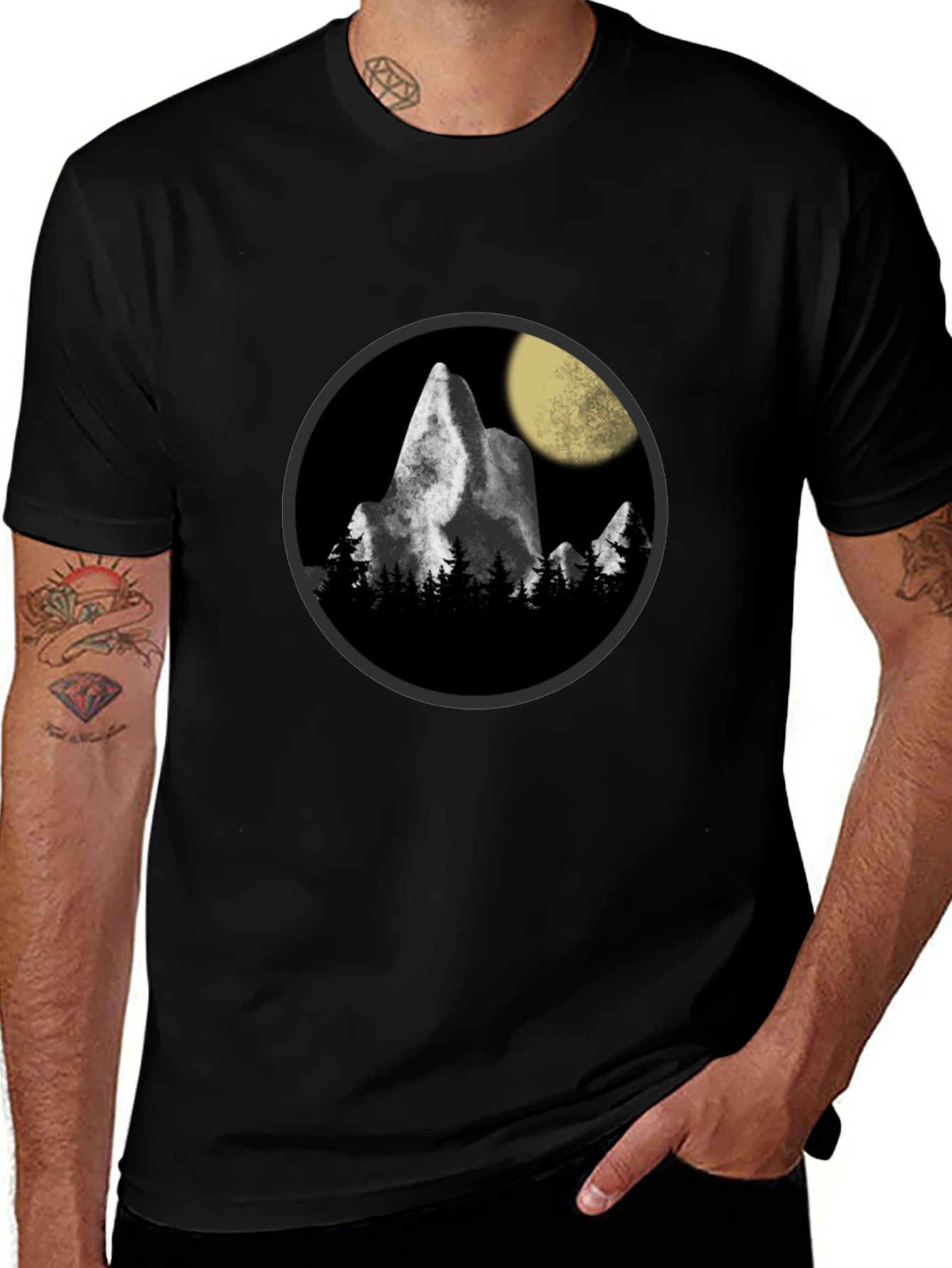 Variant 16 of Mountain Moon Graphic Tee - Stylish Black T-Shirt