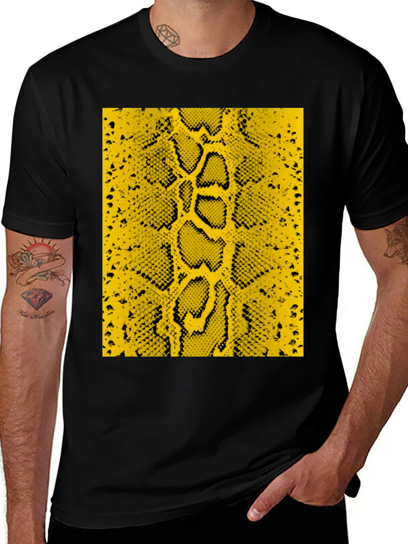 Variant 29 of Black T-Shirt with Yellow Snake Print