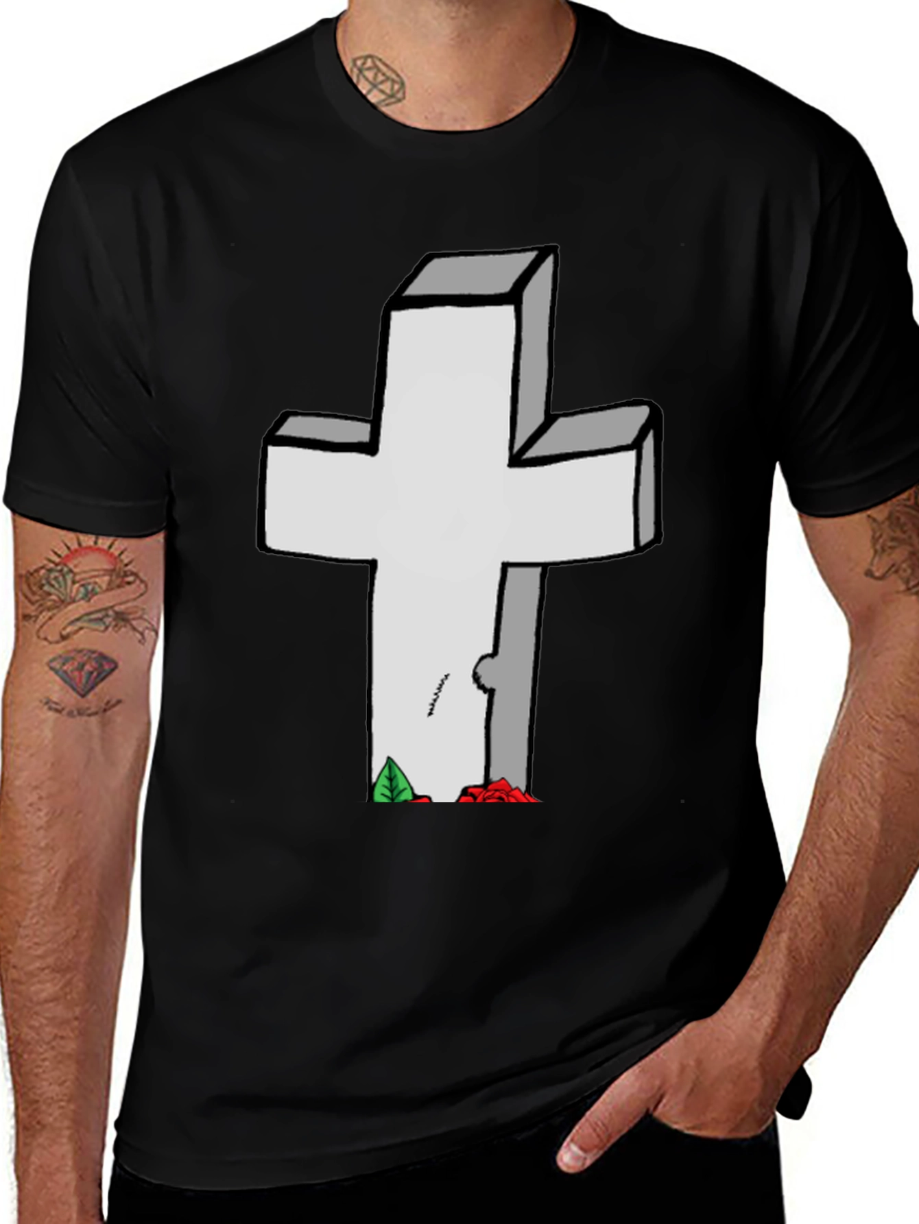 Variant 9 of Grave Humor T-Shirt: Cross Tombstone Graphic Tee