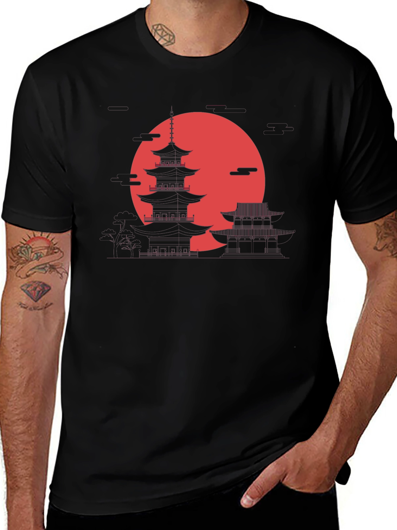 Variant 25 of Japanese Pagoda Sunset Graphic Tee