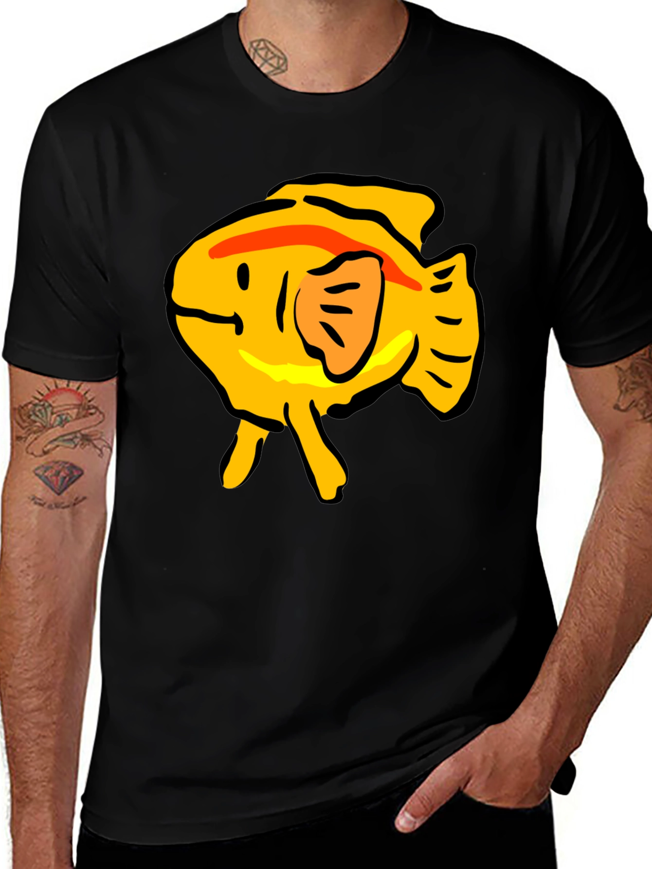 Variant 22 of Black T-Shirt with Yellow Cartoon Fish Graphic