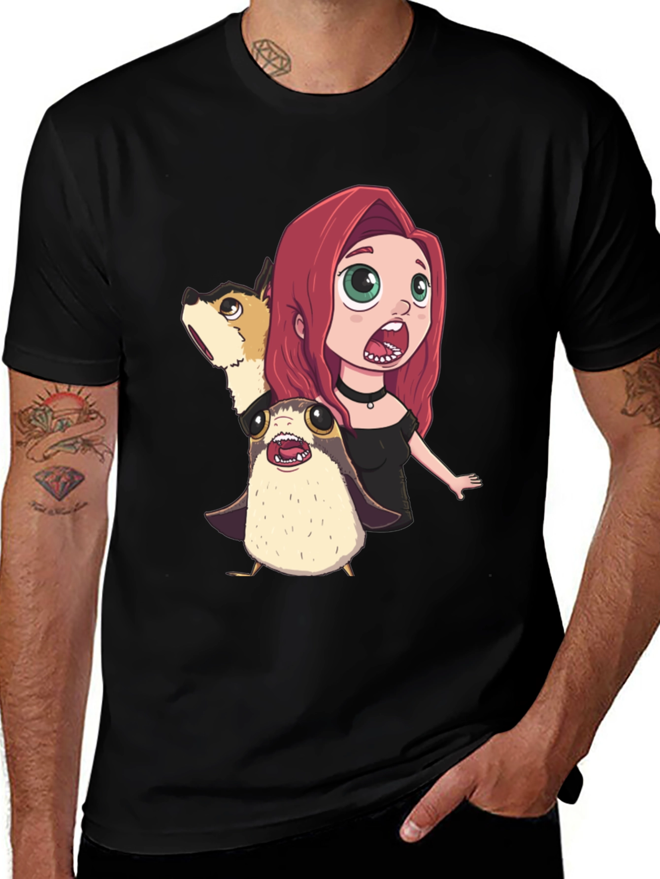 Cartoon Print Black T-Shirt