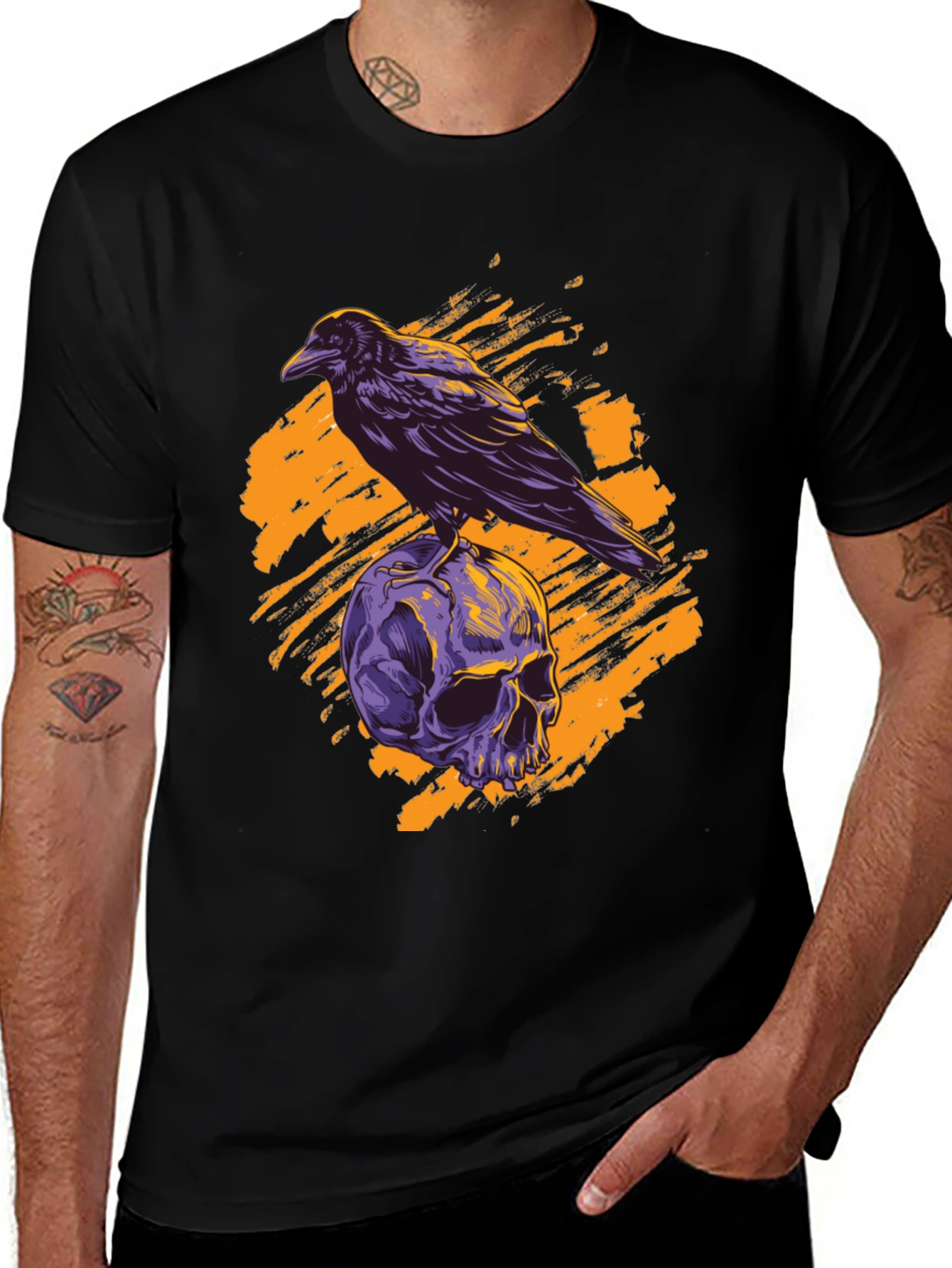 Variant 8 of Raven Skull Graphic Tee - Gothic Style