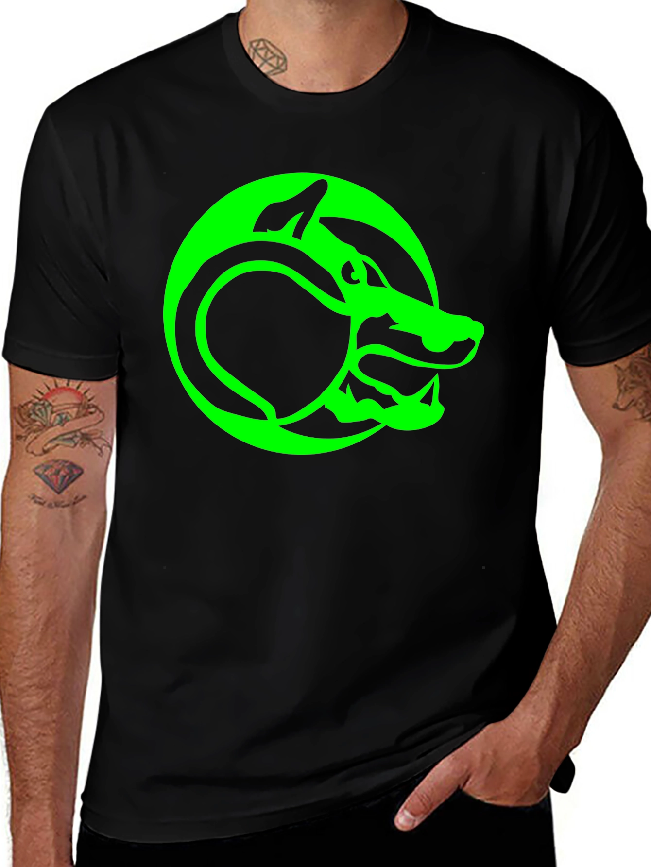 Variant 18 of Green Serpent T-Shirt - Black Graphic Tee