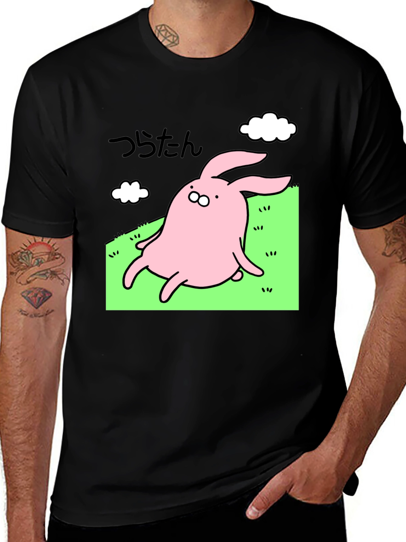 Variant 21 of Cute Bunny Graphic Black T-Shirt - Whimsical Style