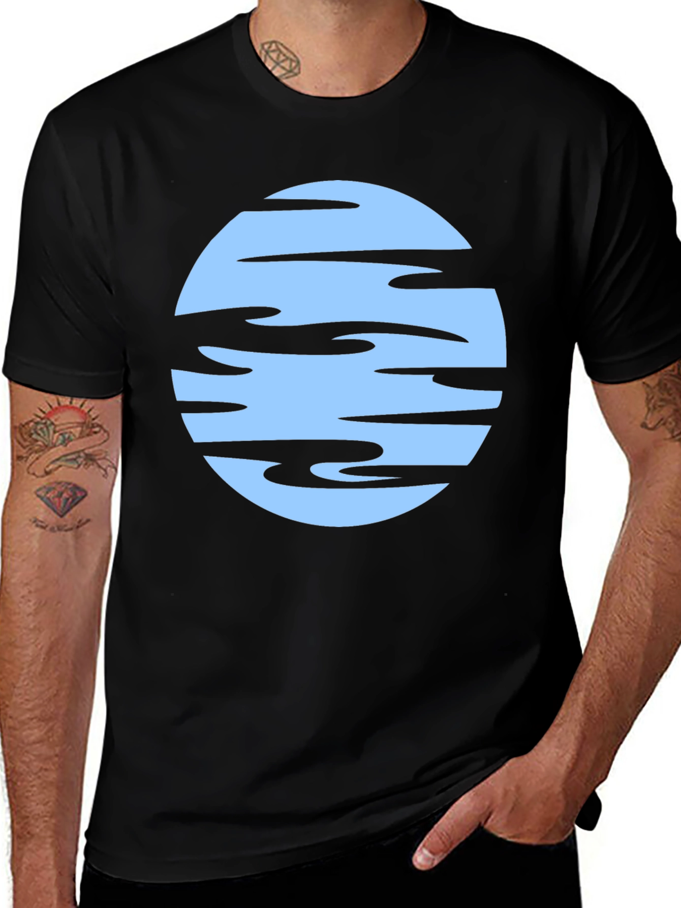 Variant 17 of Ocean Waves Graphic T-Shirt - Black Cotton Tee