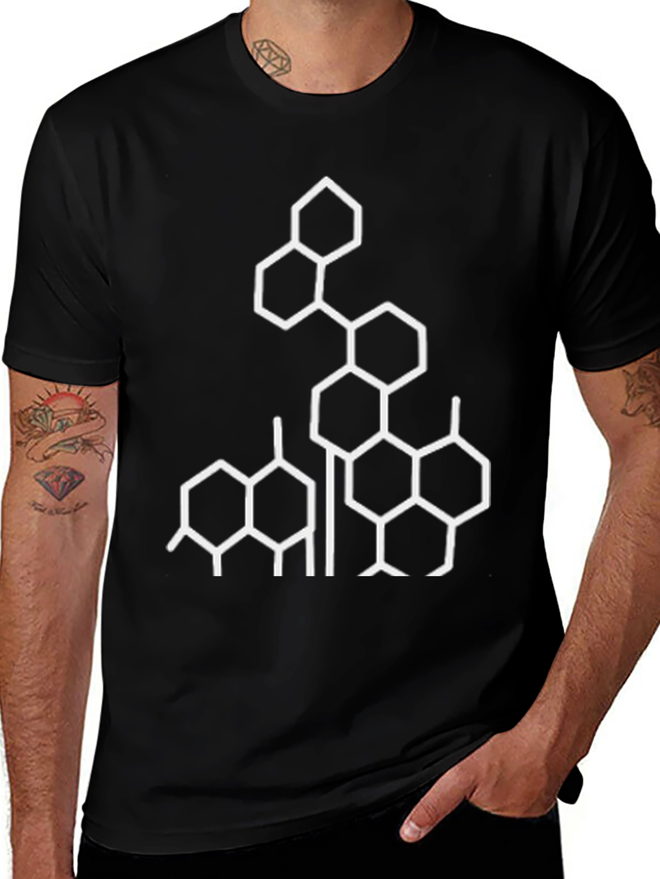 Variant 13 of Geometric White Print Black T-Shirt