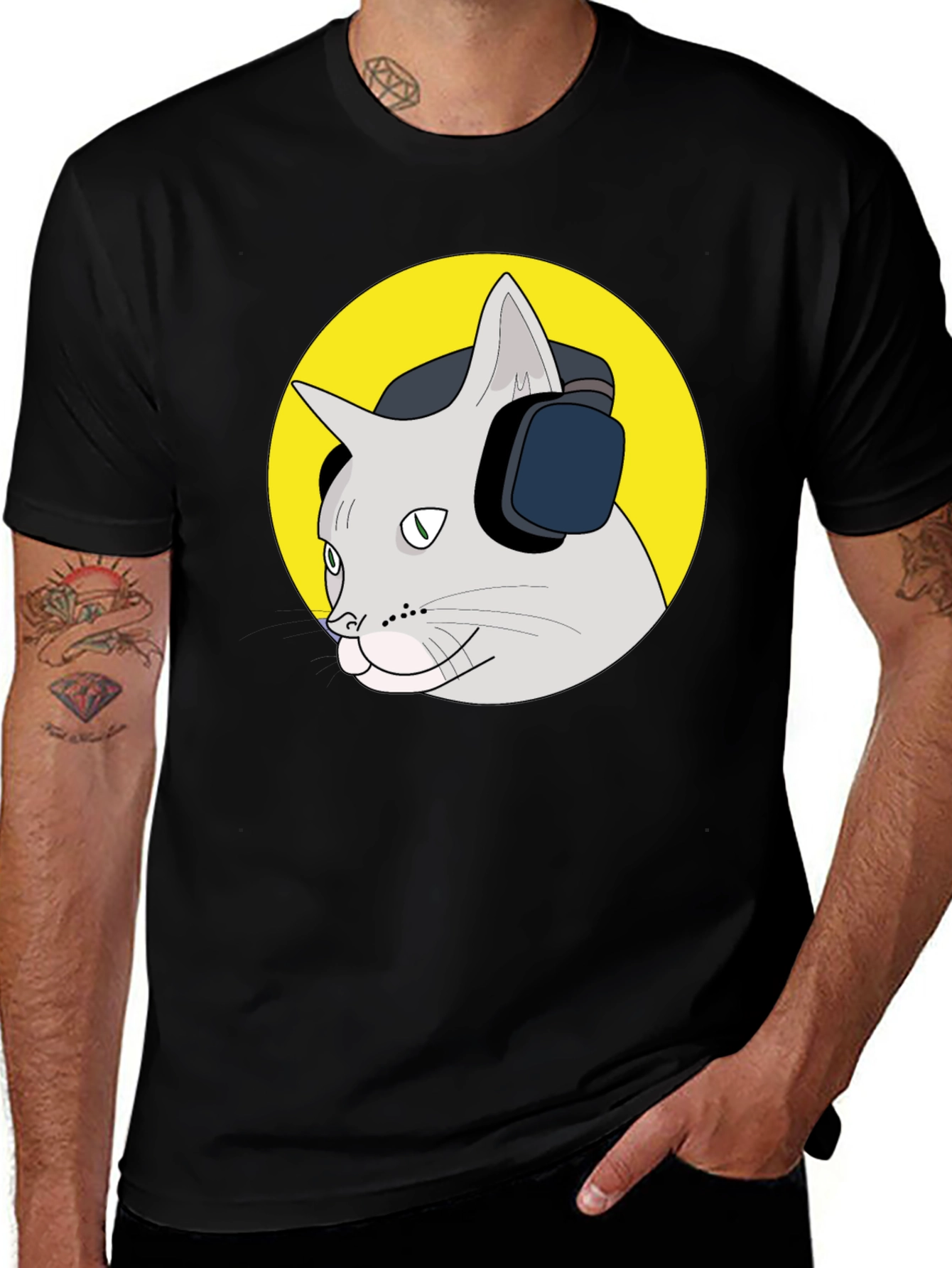 Variant 5 of Cat DJ Graphic T-Shirt - Black Cotton Tee