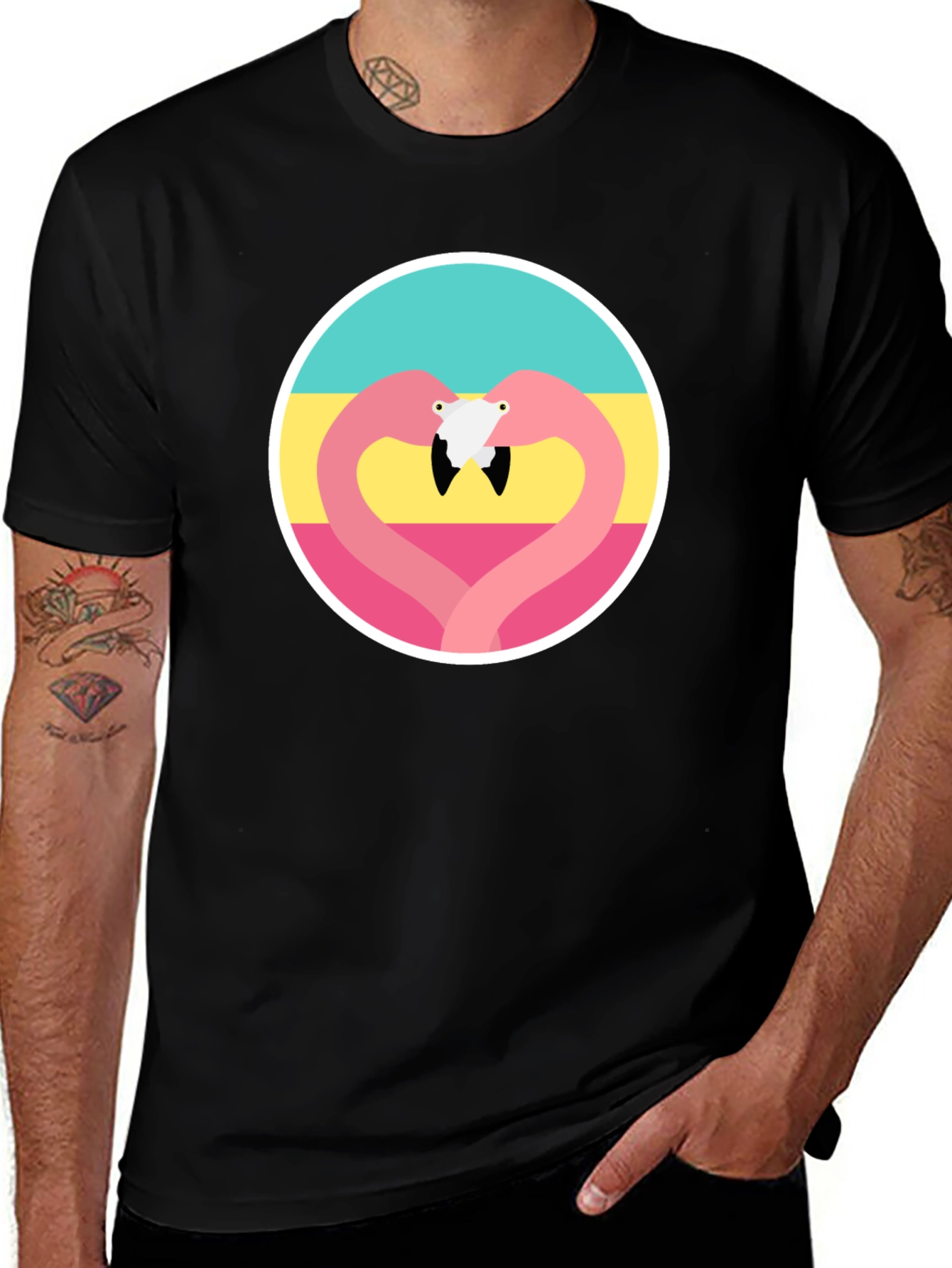 Black Flamingo Heart Graphic Tee - Black main image