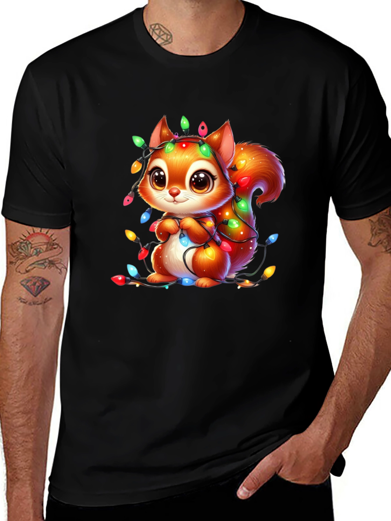 Variant 19 of Festive Squirrel Graphic Tee - Holiday Lights Design