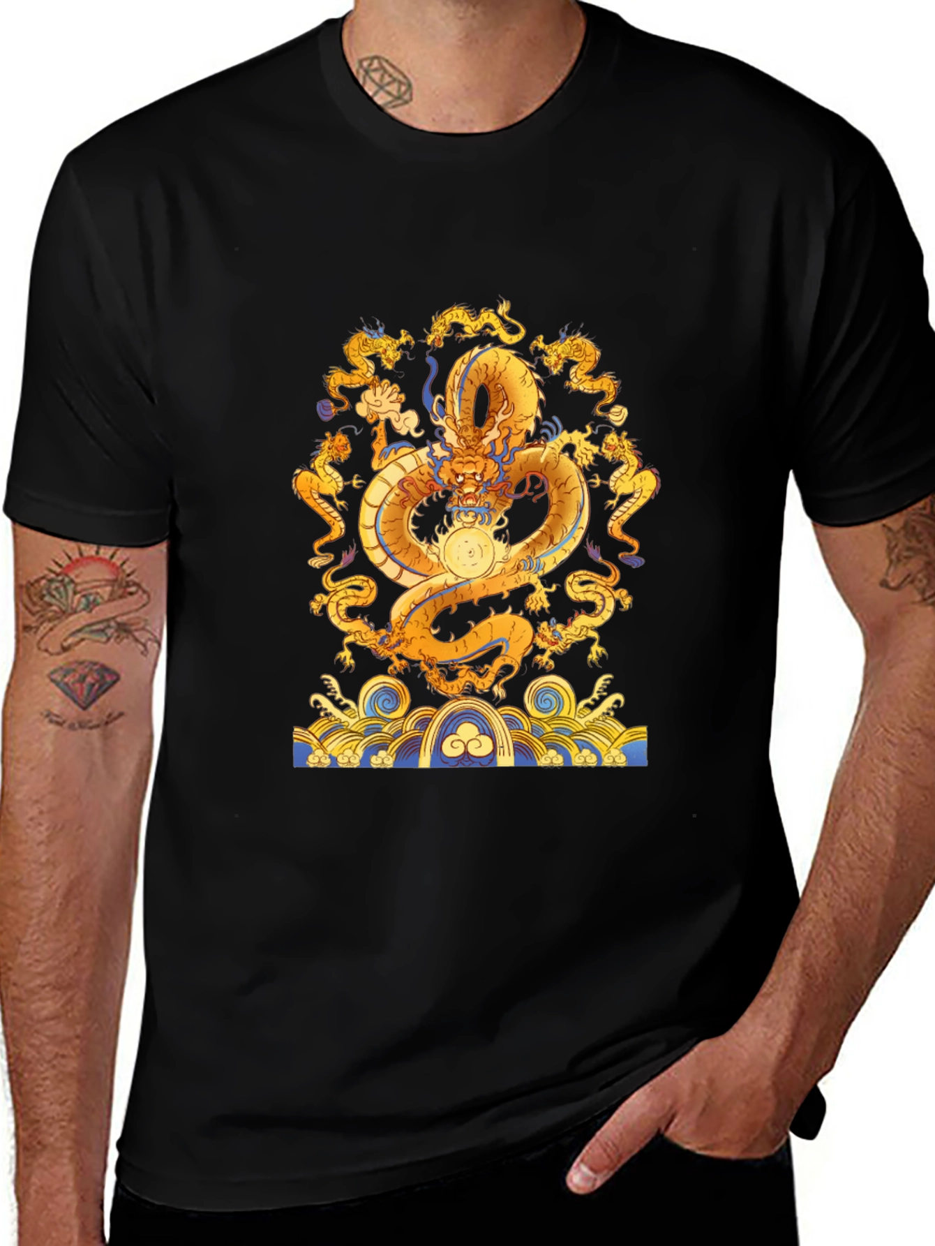 Variant 3 of Golden Dragon Graphic Black T-Shirt