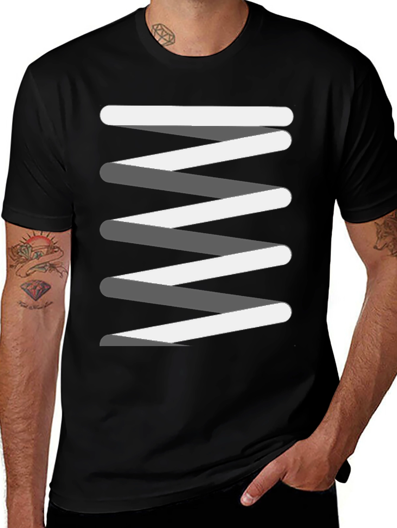 Black Abstract Zig-Zag Graphic Tee - Modern Style main image