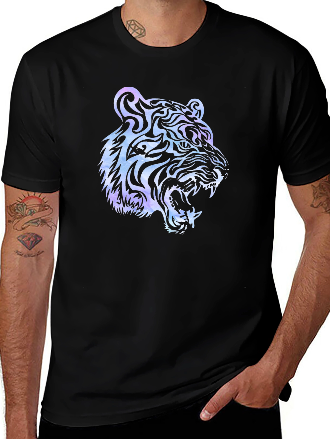 Variant 6 of Cool Tiger Graphic Tee - Stylish Men's Black T-Shirt