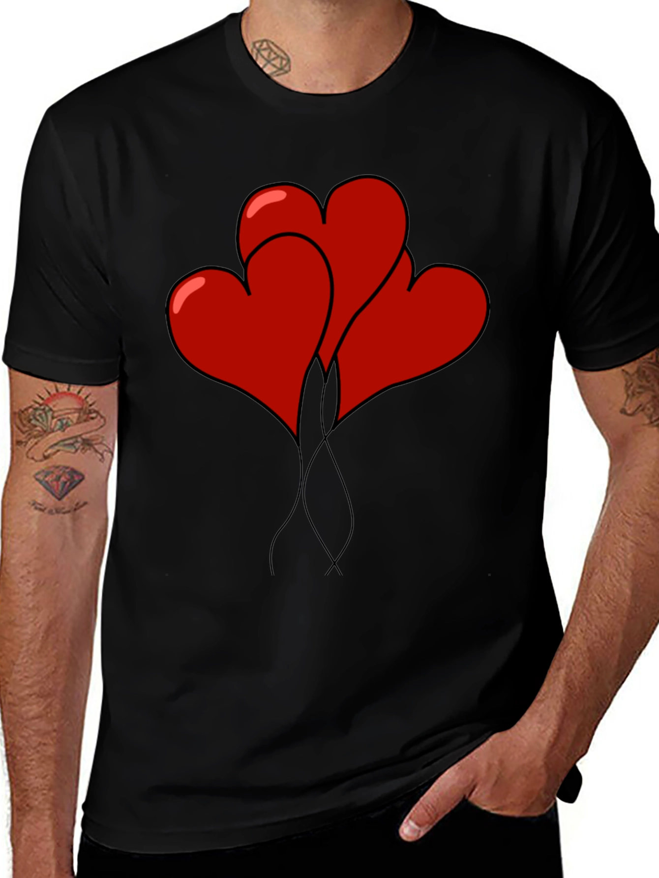 Variant 7 of Heart Balloons Graphic Tee - Black Cotton T-Shirt