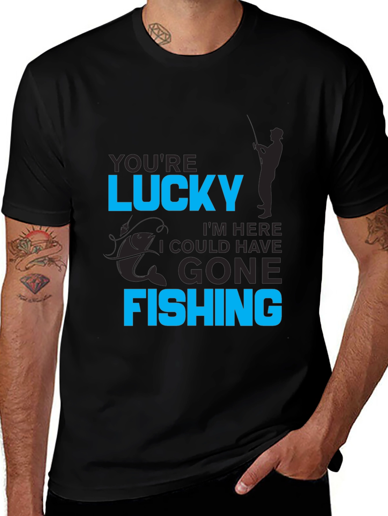 Black Lucky Fishing Graphic Tee main image