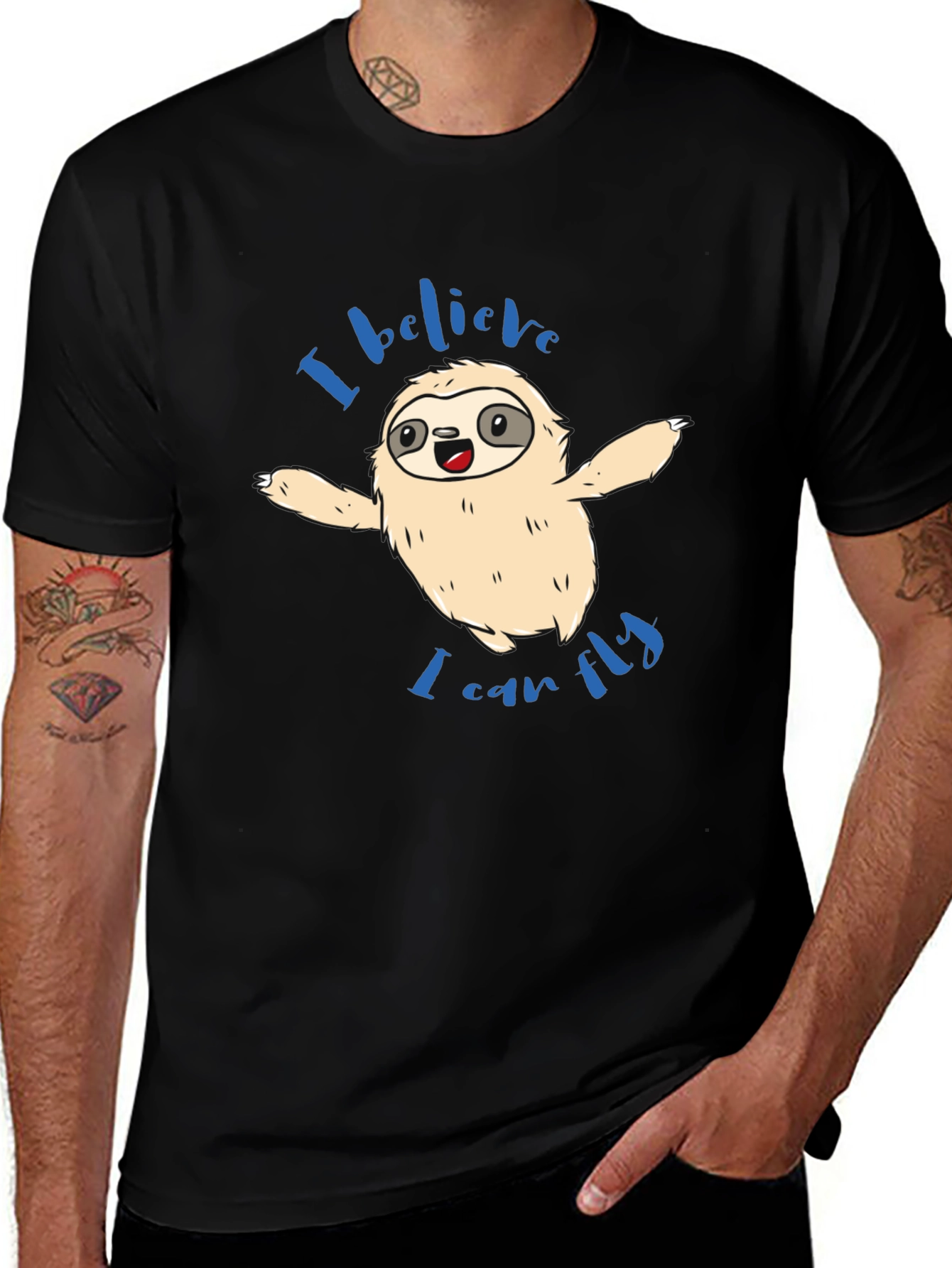 Sloth I Believe I Can Fly Graphic T-Shirt