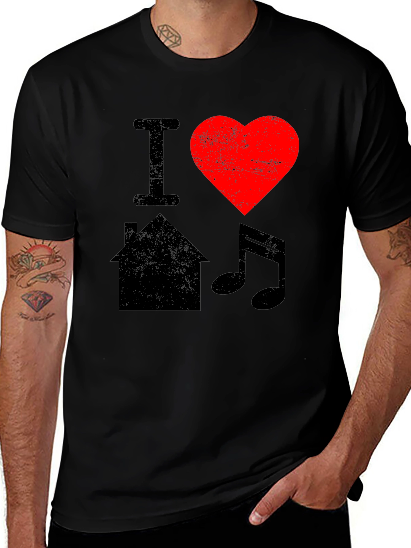 Variant 13 of I Heart House Music Graphic T-Shirt - Black Crew Neck