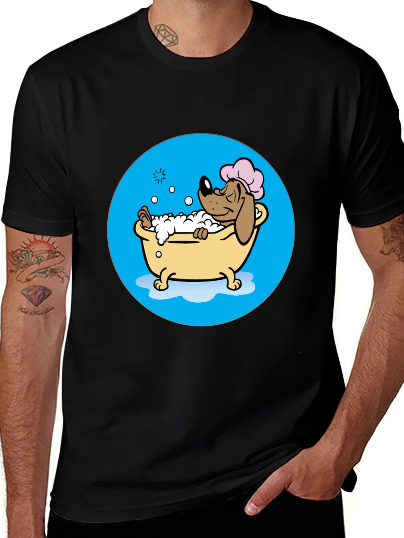 Variant 19 of Dog in Tub T-Shirt | Relaxing Cartoon Pup Tee