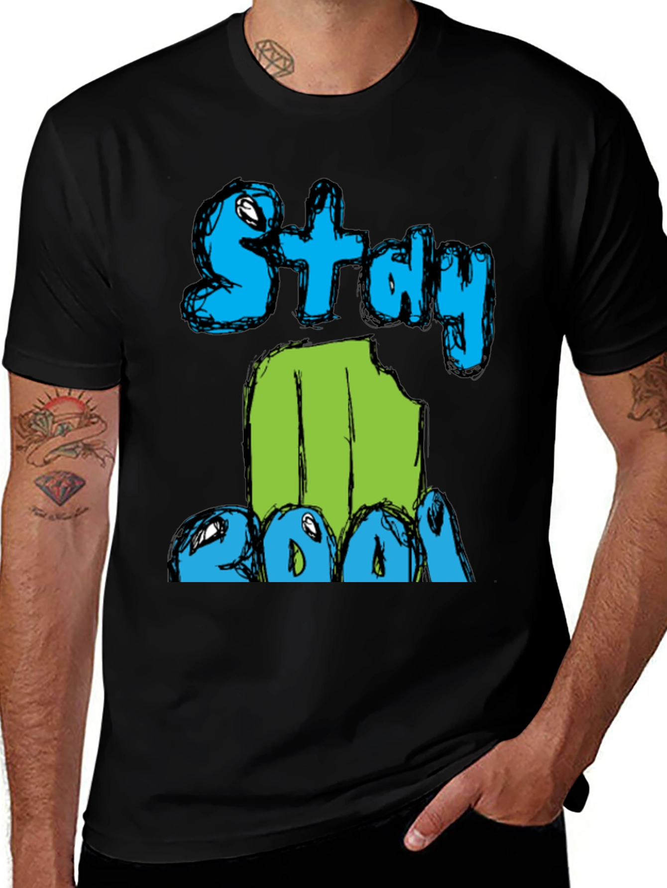 Stay Cool Graphic Print Men's Black T-Shirt
