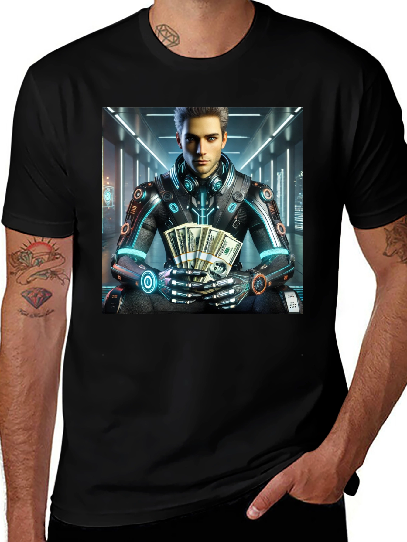 Variant 3 of Cyberpunk Rich Guy T-Shirt - Futuristic Style