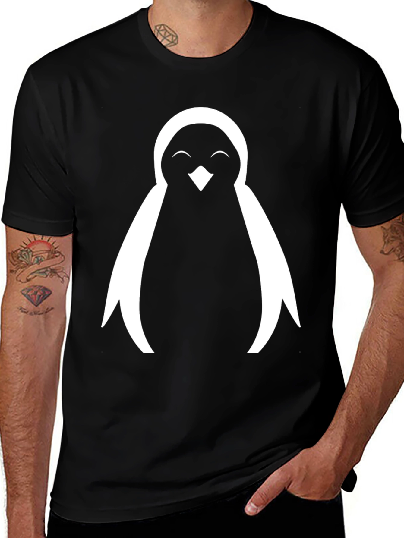 Variant 14 of Cute Penguin Graphic Tee - Black Cotton Blend