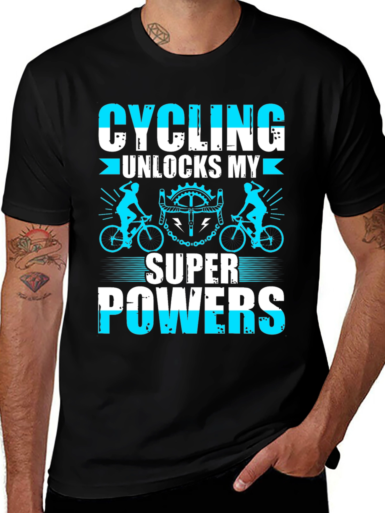 Variant 19 of Cycling Superpowers T-Shirt: Black Cotton Tee