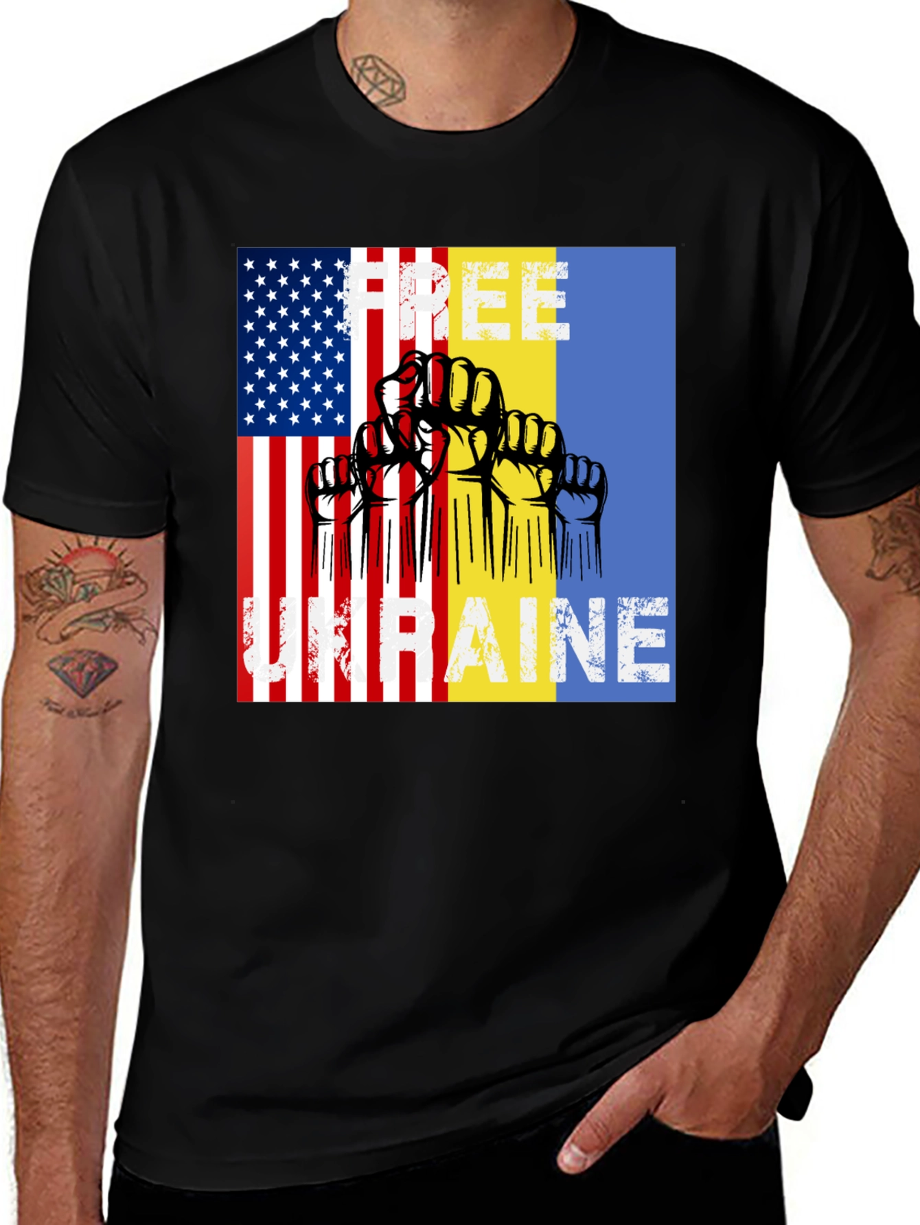 Free Ukraine T-Shirt USA & Ukrainian Flag