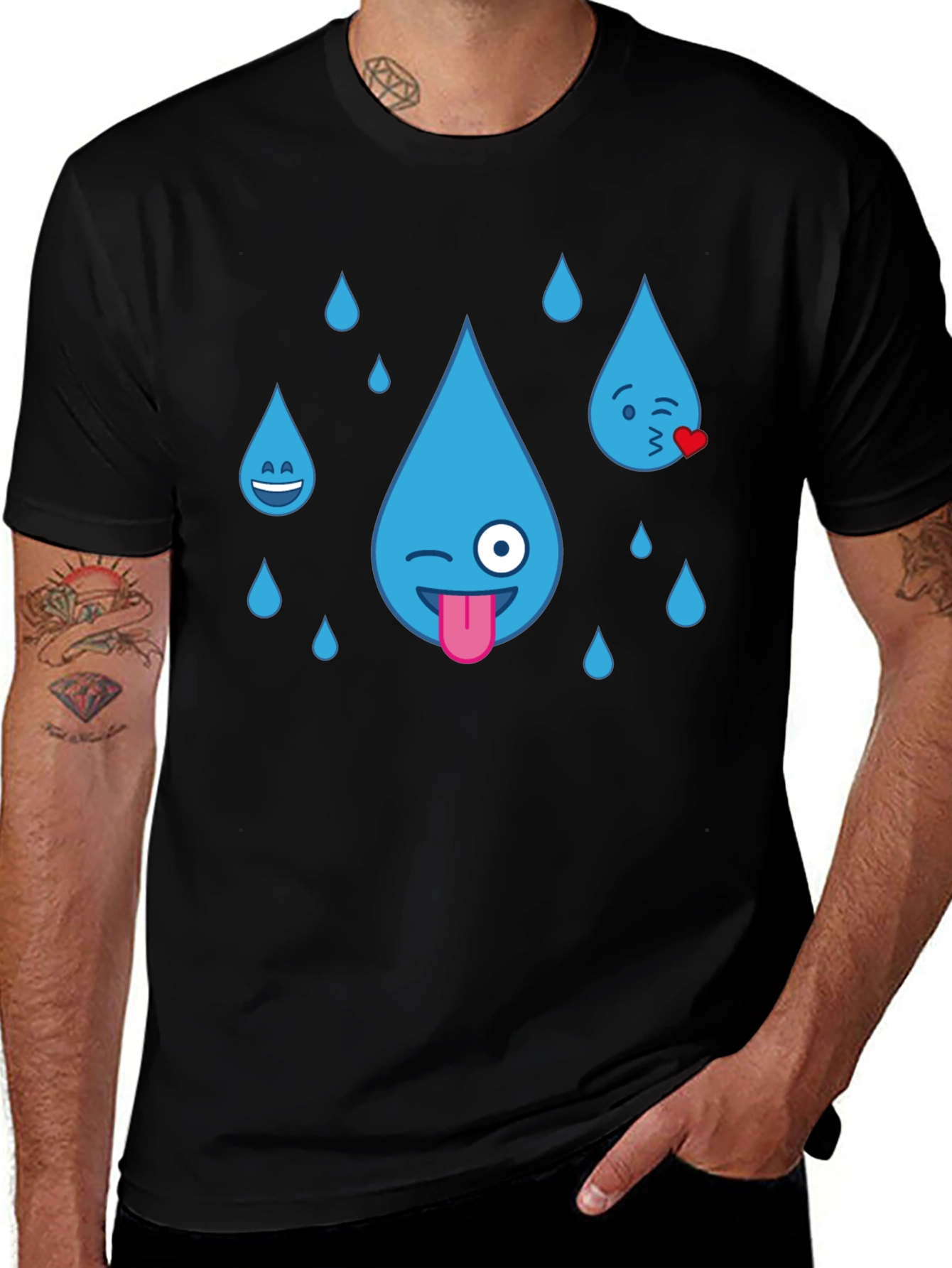 Variant 26 of Emoji Raindrops Black T-Shirt