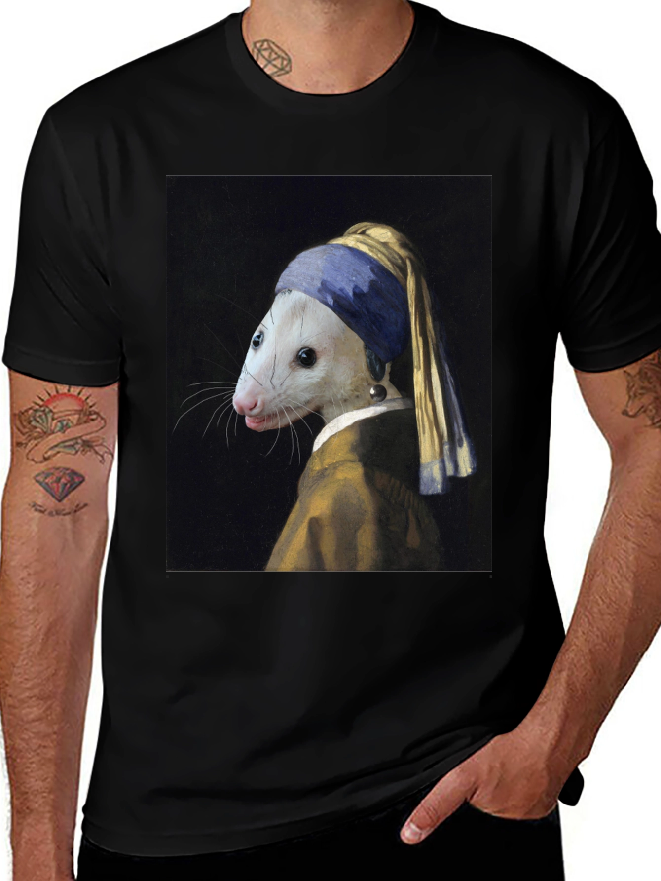 Variant 14 of Opossum with Pearl Earring T-Shirt - Funny Art Tee