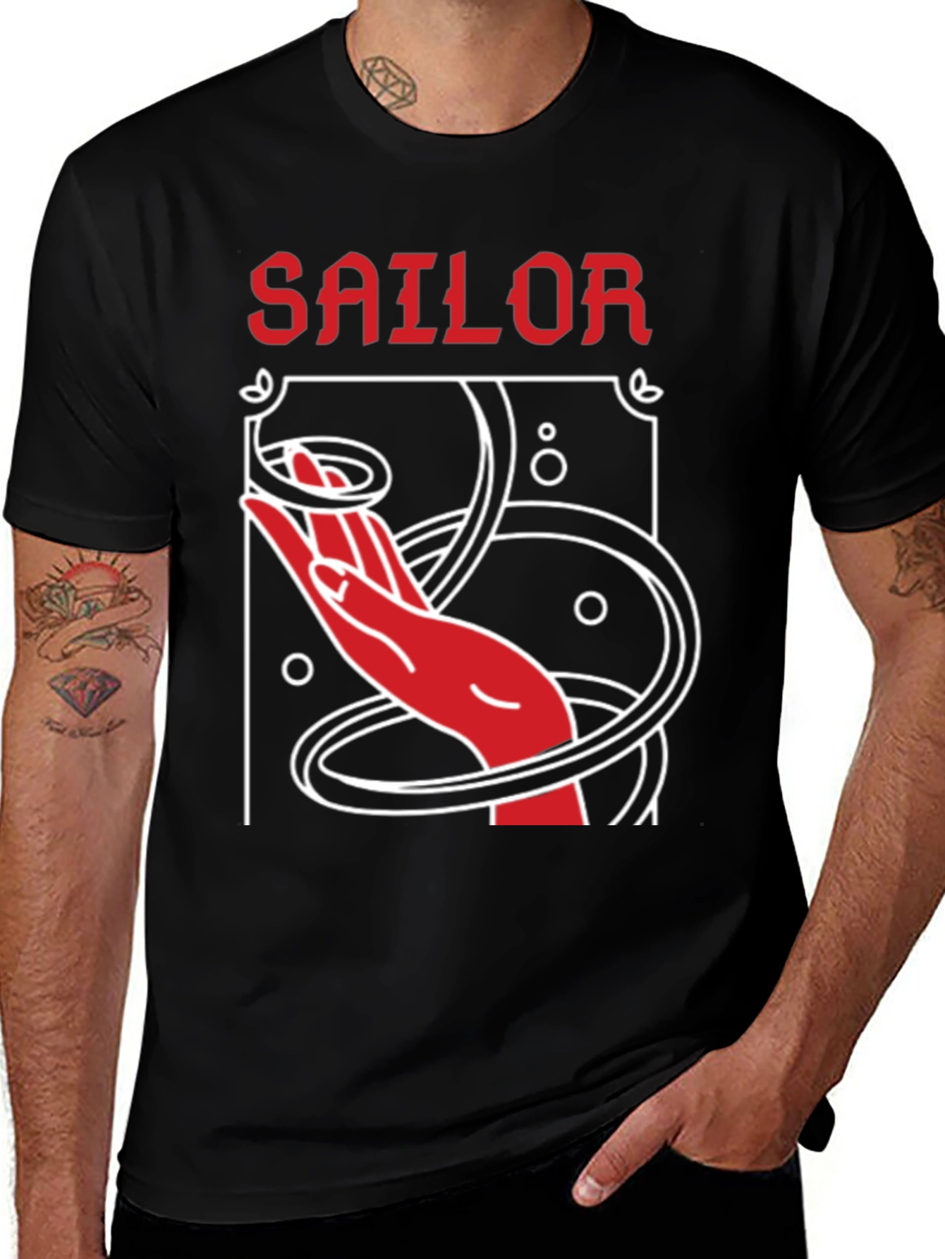 Variant 5 of Sailor Hand Graphic Black T-Shirt