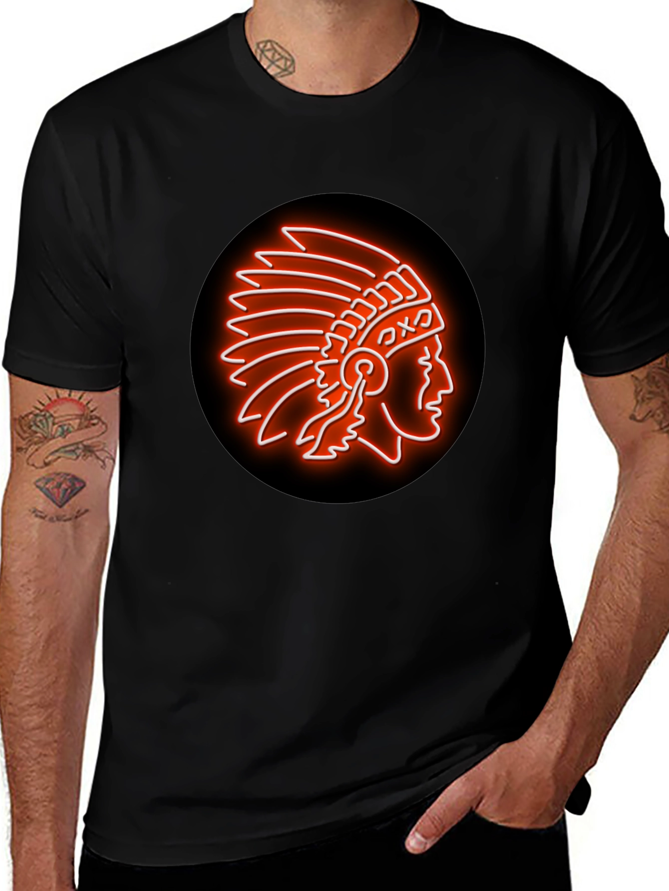 Variant 27 of Neon Indian Chief Graphic Black T-Shirt