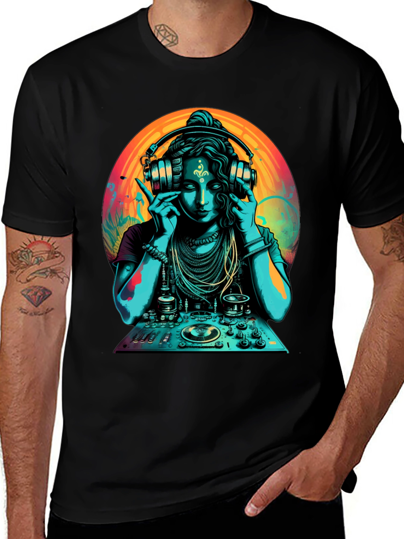 Variant 6 of DJ Shiva T-Shirt - Black Cotton Graphic Tee