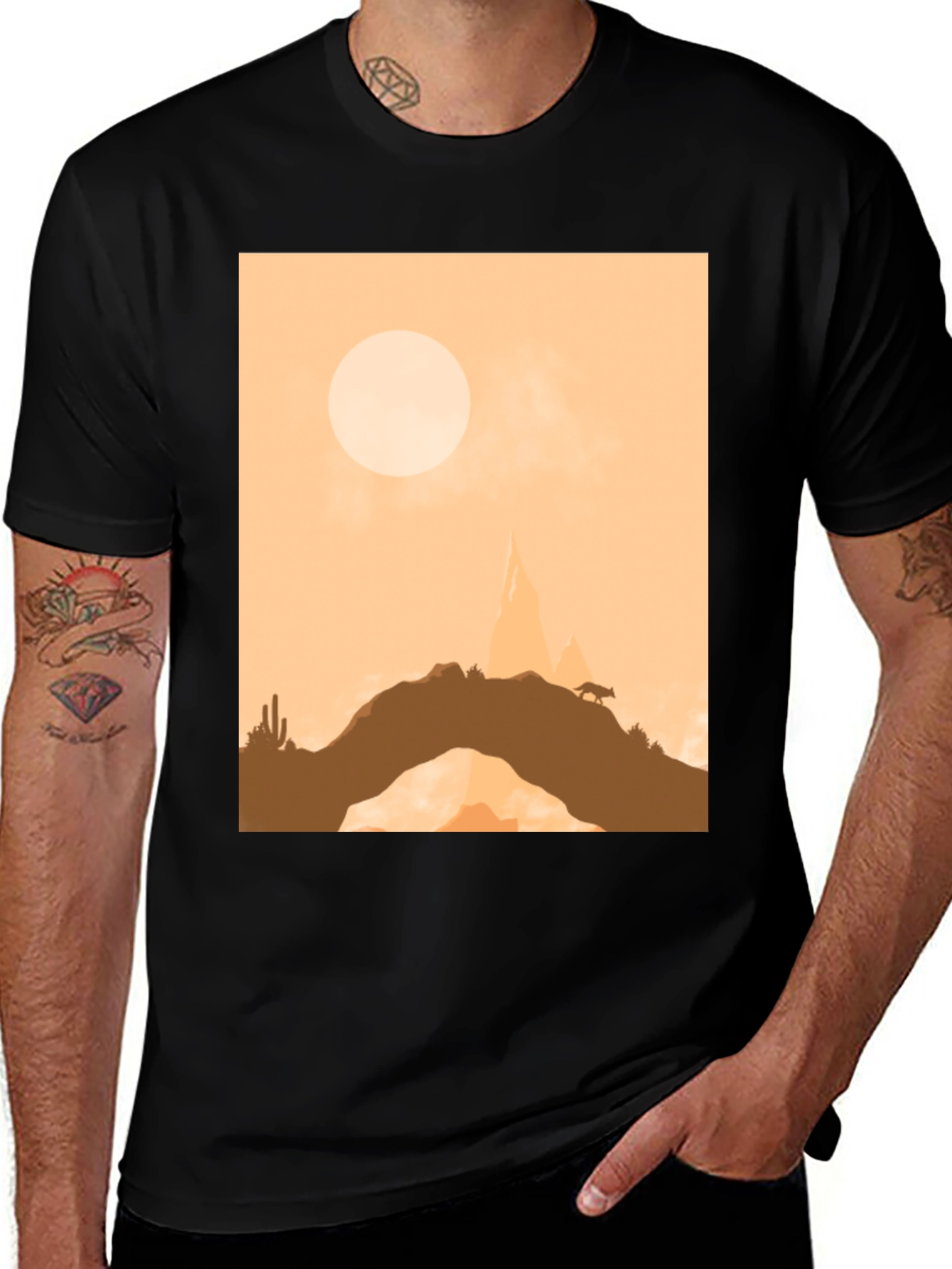 Variant 3 of Desert Sunset Graphic Tee - Men's Black T-Shirt