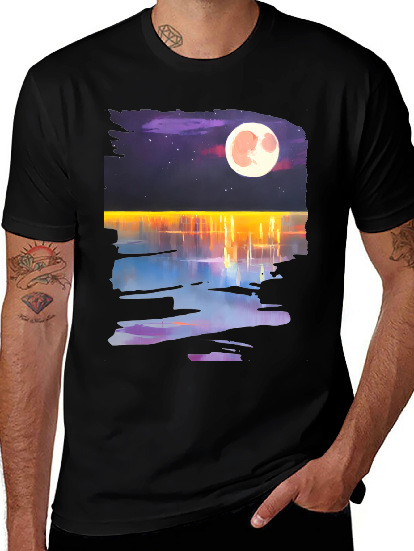 Variant 18 of Moonlit Waters Graphic Tee - Men's Black T-Shirt