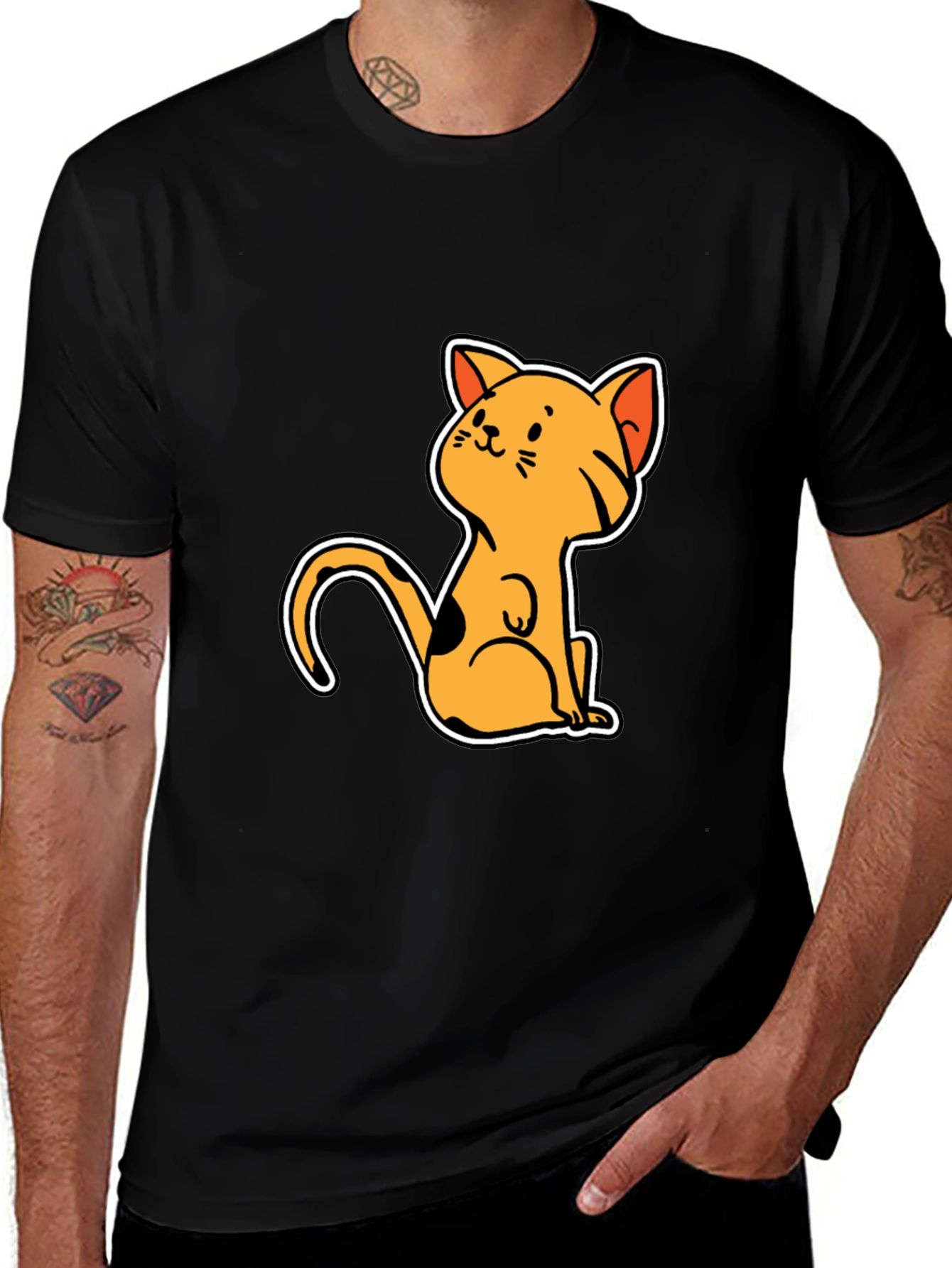 Variant 29 of Cute Cat Cartoon Graphic Black T-Shirt
