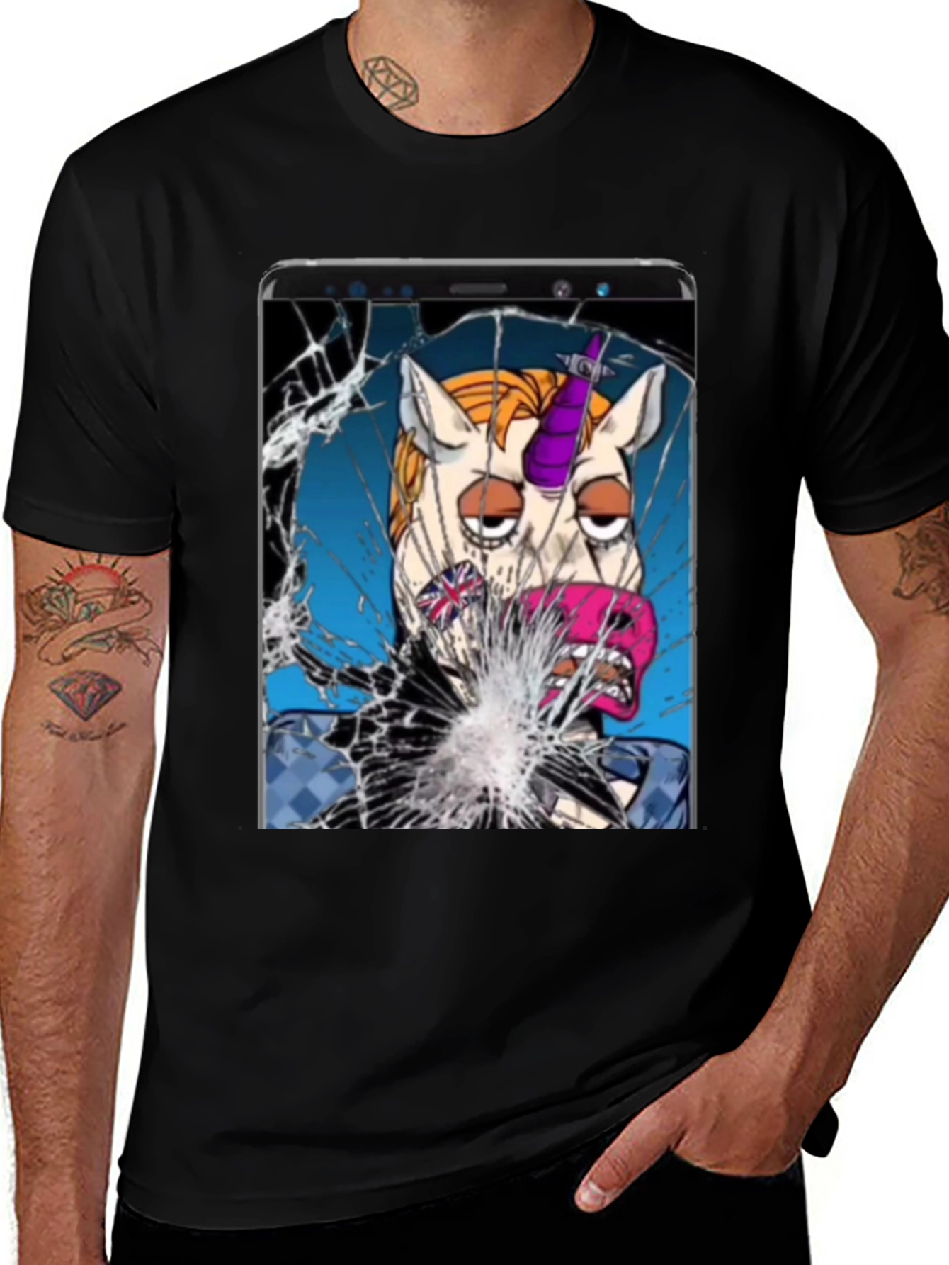 Variant 28 of Unicorn Cracked Screen Graphic Tee